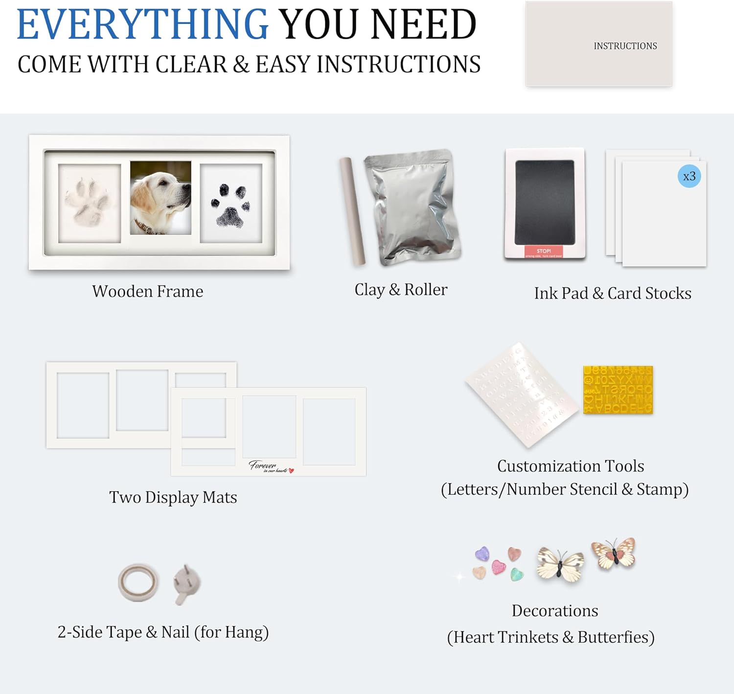 MYPAWLETS Paw Print Frame Kit,Dog/Cat Paw Print Kit,Soft Pawprint Clay&Clean Touch Ink Pad,Pet Paw Print Impression Kit with Customization Tool,Wooden Pet Memorial Frame,DIY Dog Lover Gifts-White - Image 7