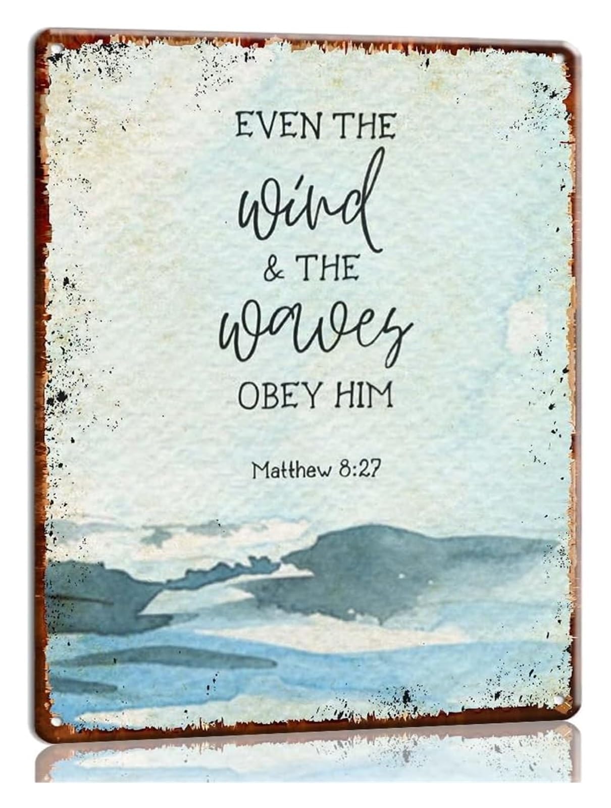 Fopure One Color Tin Signs Even The Wind And The Waves Obey Him, Matthew 8 27 Scripture Wall Decor Bible Verse Wall-Art Prints Modern Farmhouse Decor Paintings For Bathroom
