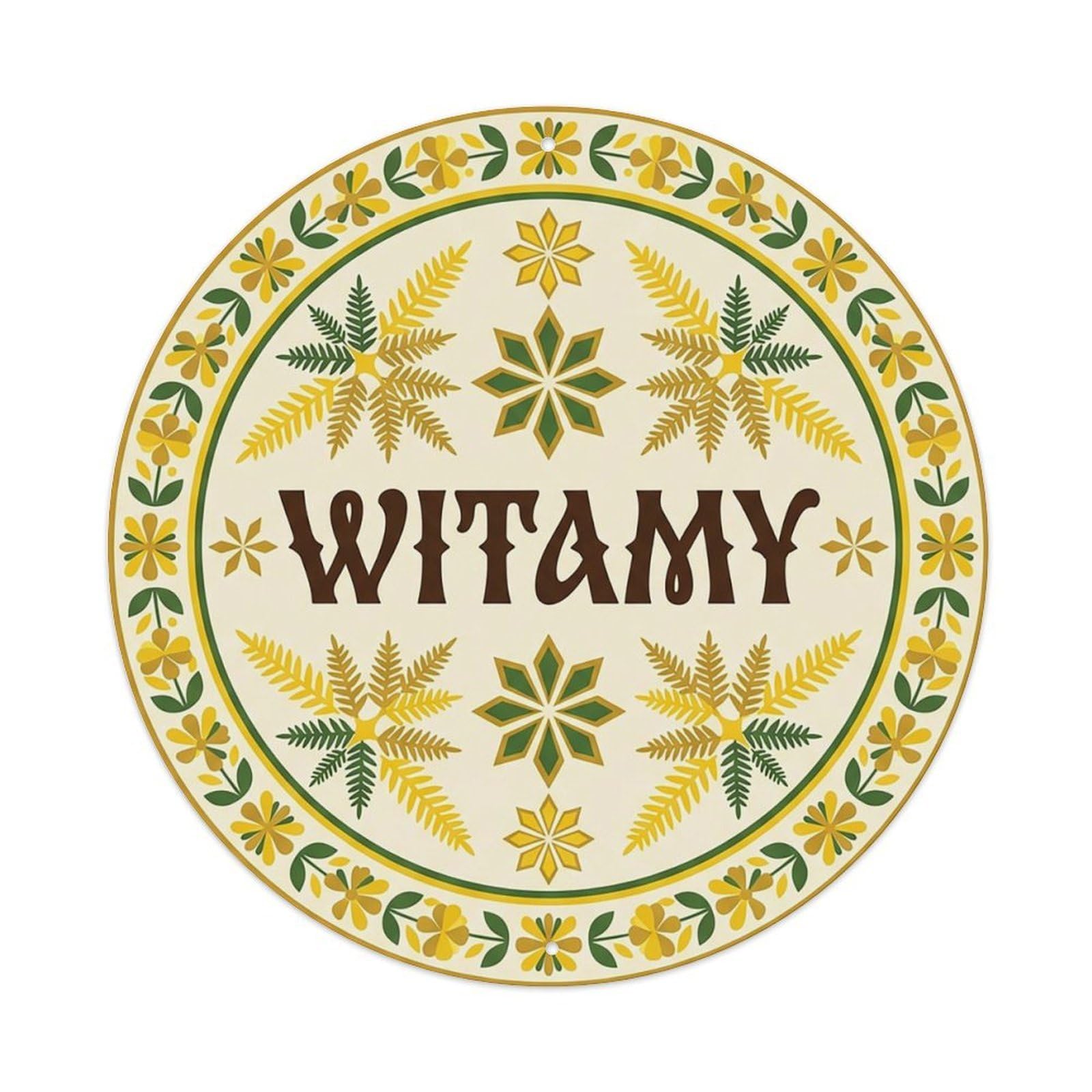 Vintage Polish Folk Art Witamy Welcome Star Fern Metal Tin Sign