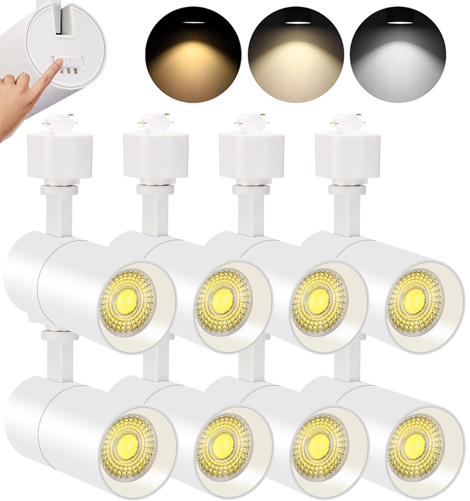 VANoopee 3-Color 10W H Track Lighting Heads Dimmable, White, Pack of 8