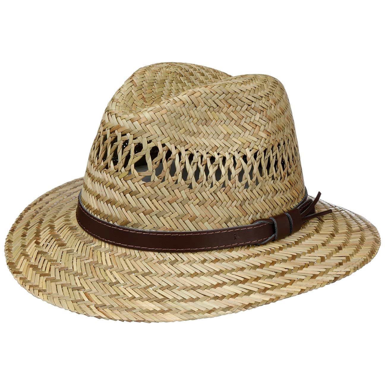 Lipodo Traveller Leather Band Straw Hat Women/Men Nature 6 3/4-6 7/8