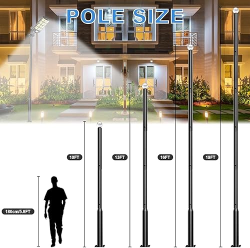 Miniatura 5 de Poste de luz de calle de 16.5 pies de alto, poste solar para exteriores con base, accesorio de poste de luz de calle para patio trasero, porche,