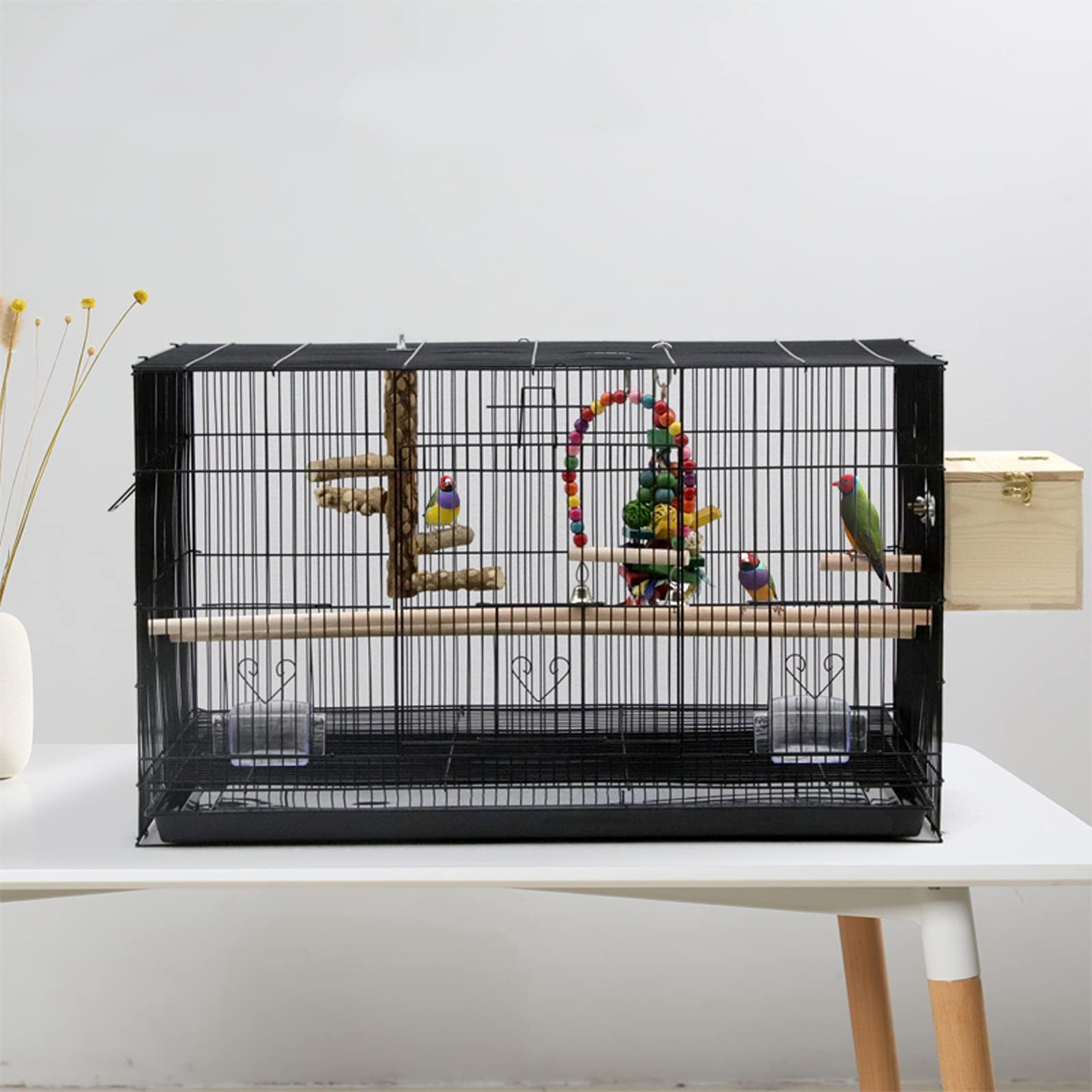 Jaula para Pájaros De Hierro Forjado, Transpirable, con Comederos, Cuadrada, para Interior Y Exterior, para Exhibir Pájaros Pequeños, Suministros para Mascotas.