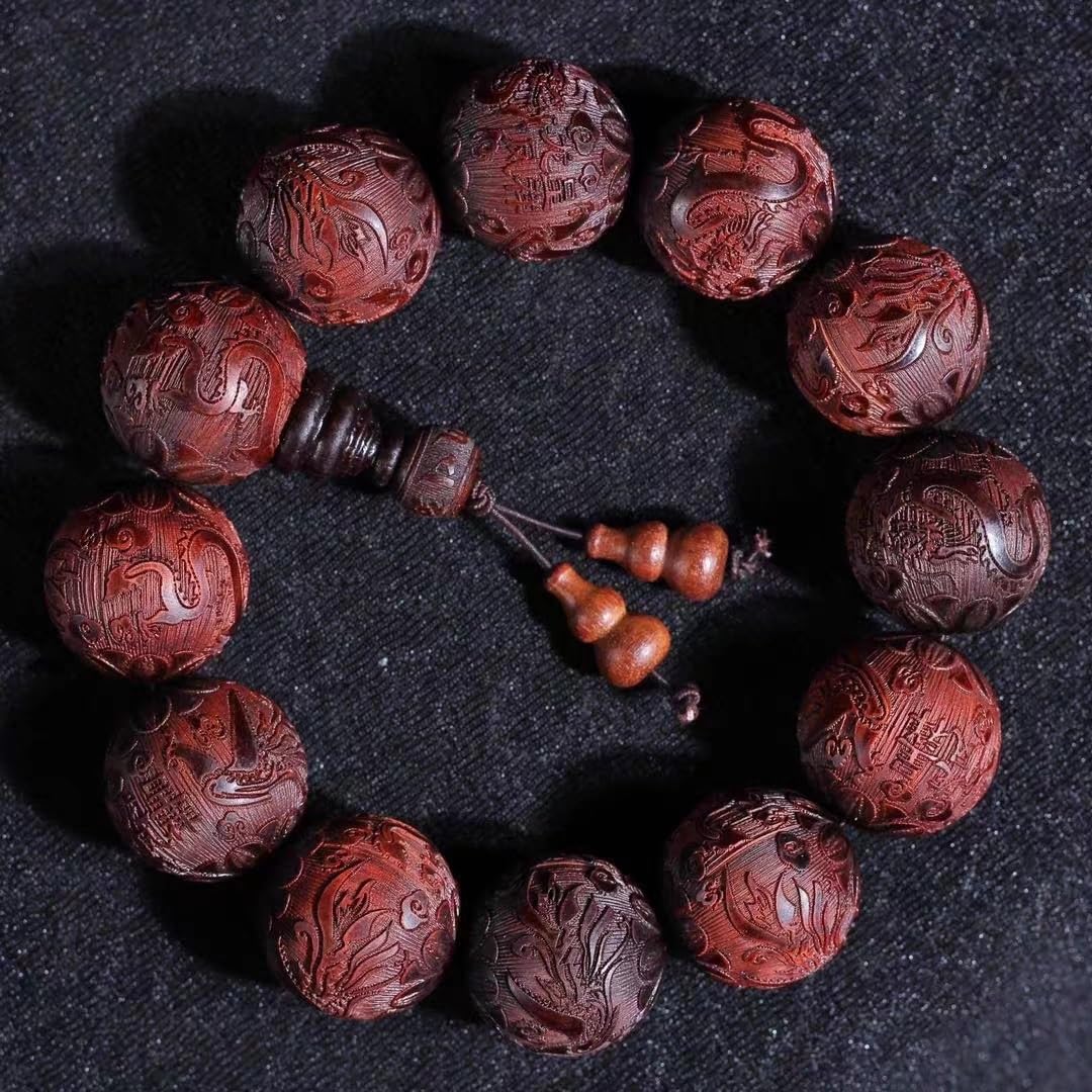Bracciale, Braccialetti con Perline, Rosario, Intaglio del Legno di Sandalo Rosso Naturale per Uomo Donna Bracciale con Perline Bracciale con Perline di scritture buddiste tibetane Bracciale con PE