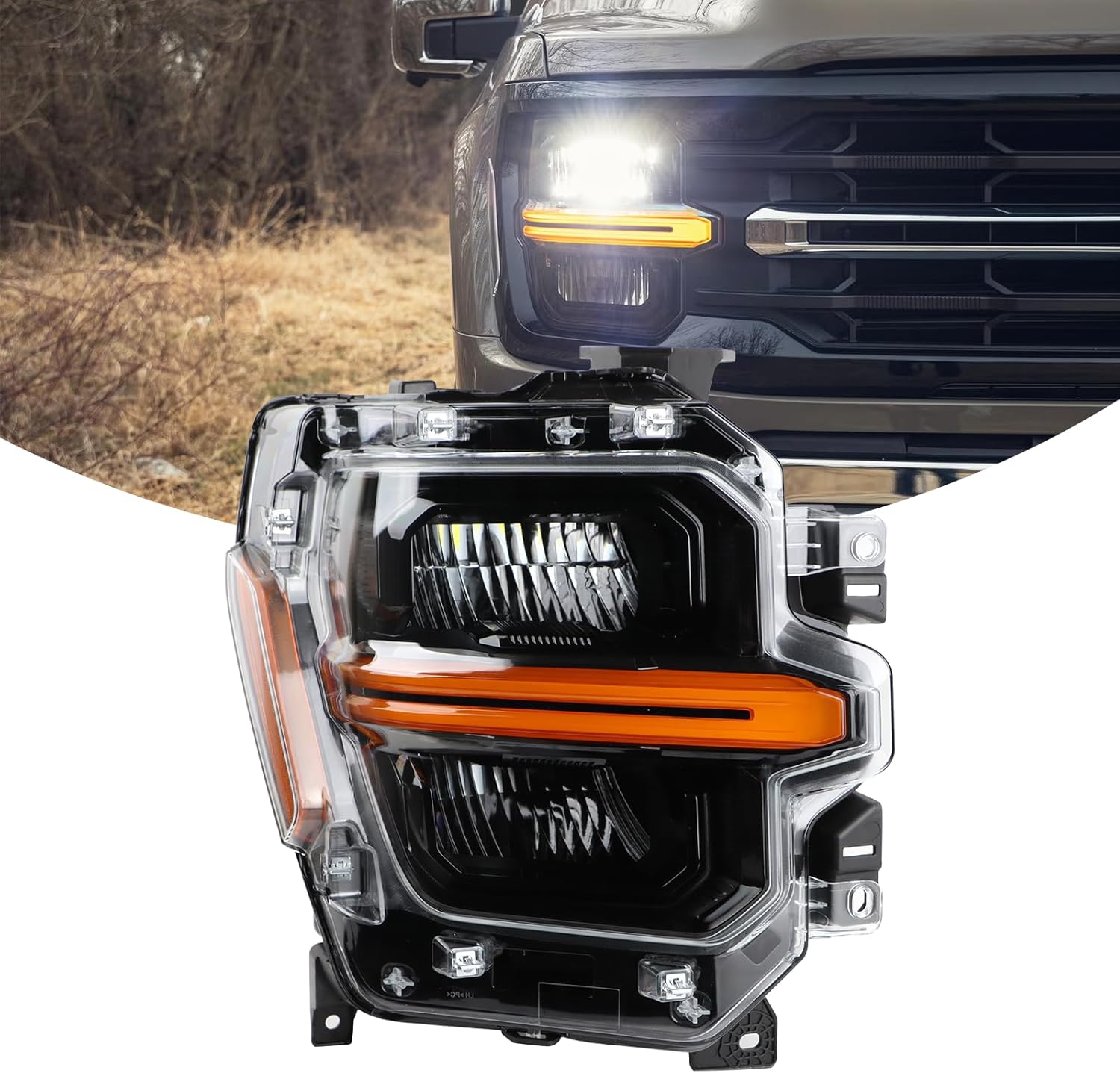 LH With Module LED Reflector Headlight Assembly Compatible With 2024-2025 Ford F150 XL/XLT/STX/Tremor Headlamp Left Driver Side Replacement RL3Z-13008-H