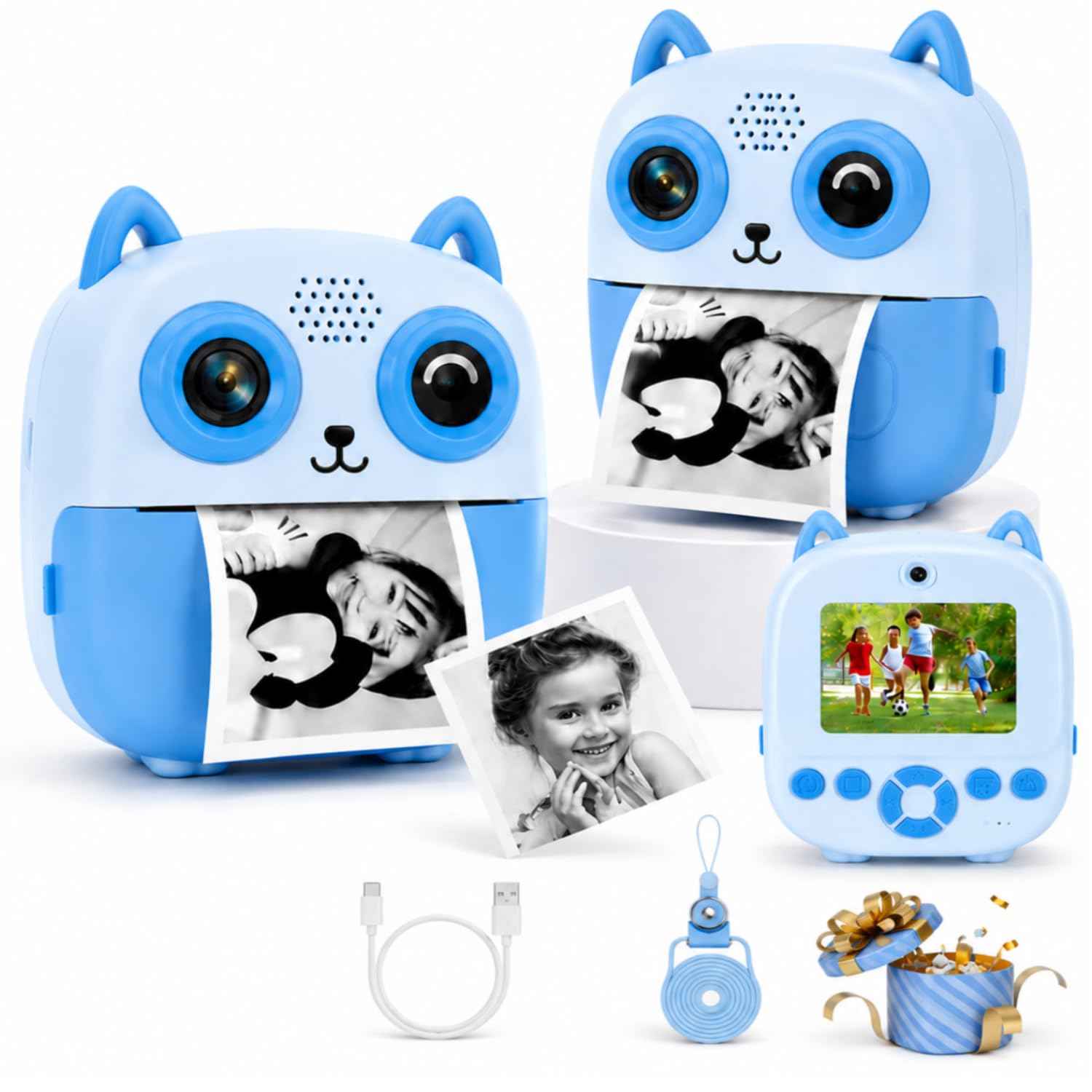 Kids Instant Print Camera – Mini Digital HD Photo & Video Camcorder with Games | Fun Learning Toy for Boys & Girls Ages 4-18 | Includes 2 Print Rolls – Ideal Gift for Kids (Blue Owl)
