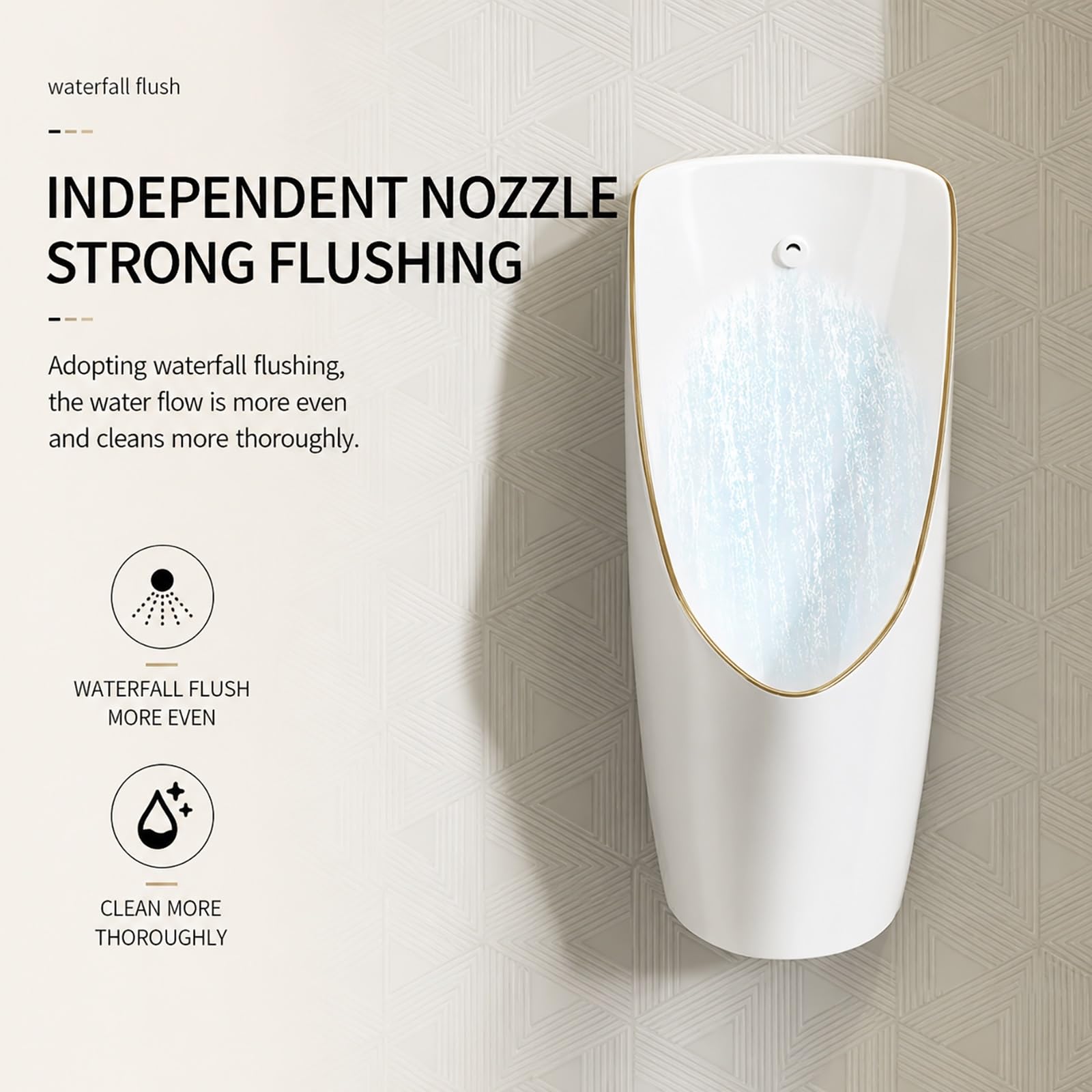 Urinoir mural en céramique pour homme, capteur de chasse automatique, design à faible éclaboussure, idéal pour les toilettes commerciales dans les hôtels, bars, garages et installations publiques
