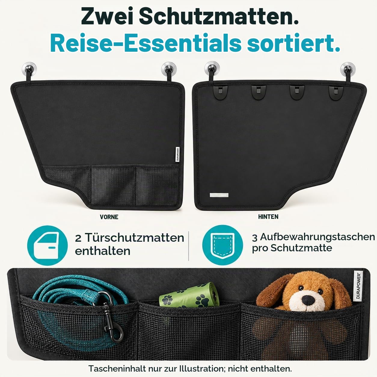 Durapower Auto-Türschutz für Hunde, extra groß und dick, Kratzfest, wasserdicht, für LKW, Innenverkleidung, SUV, universal, 600D, Schwarz, 2 Stück