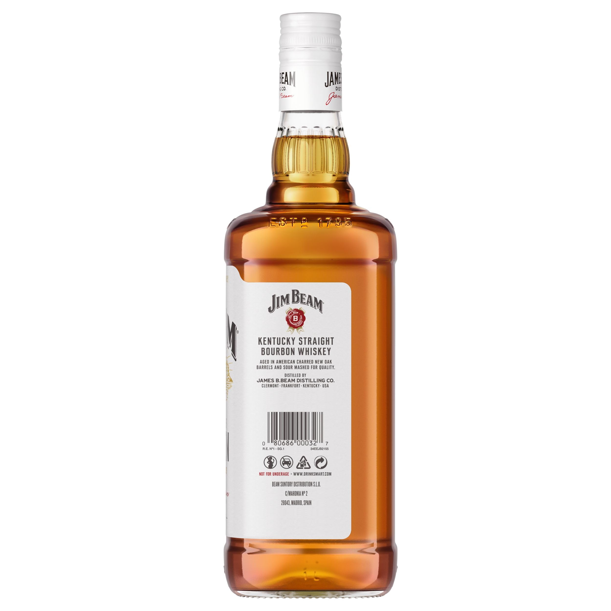 Jim Beam Kentucky Straight Bourbon Whisky, Bourbon distillato a bassa temperatura da un mix di cerali, 4 anni di invecchiamento - 1 bottiglia da 1L (Confezione da 3)