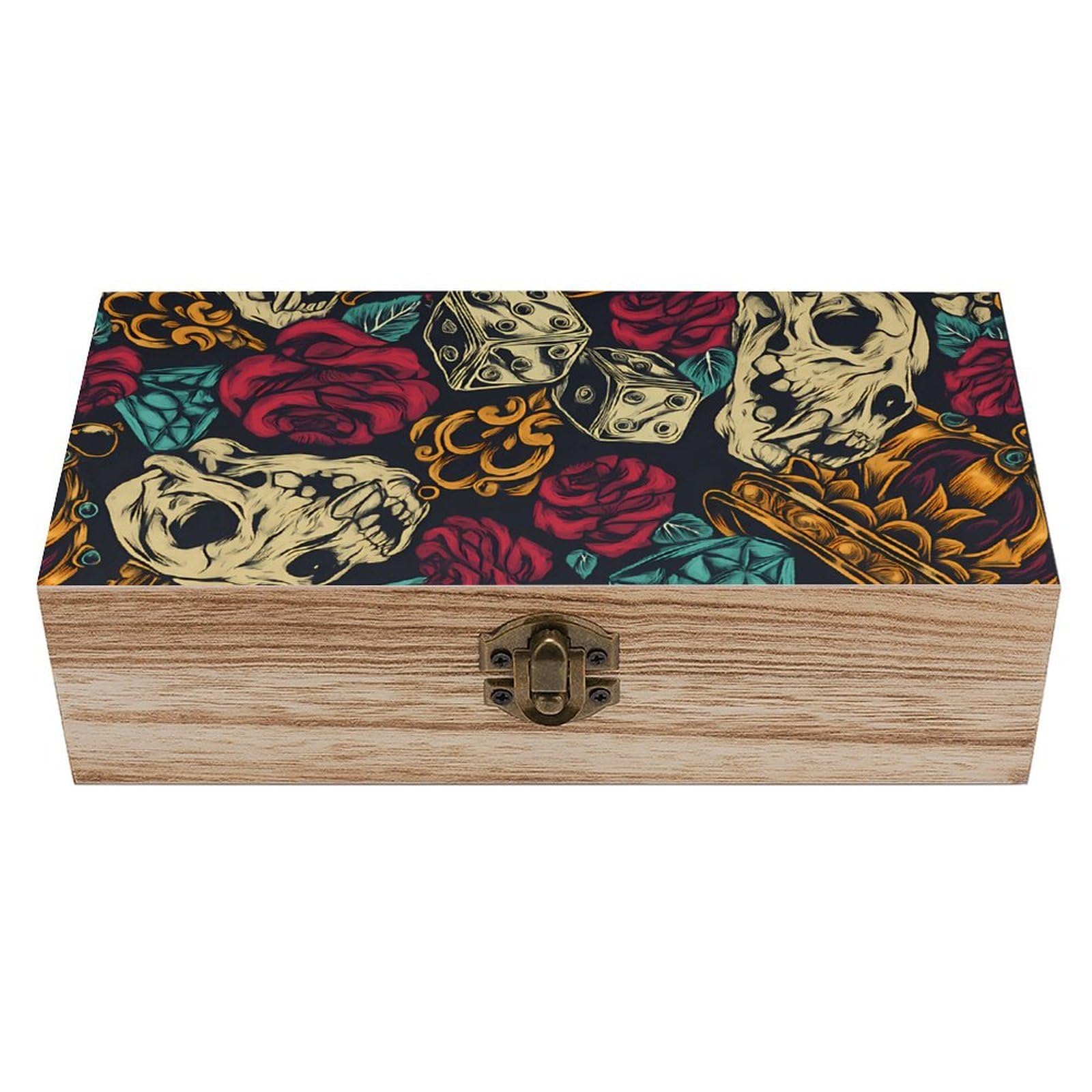 Oudrspo Decadent Casino Skull Retro Wooden Storage Box Keepsake Jewelry Decorative Art Storages Box Gift Boxs