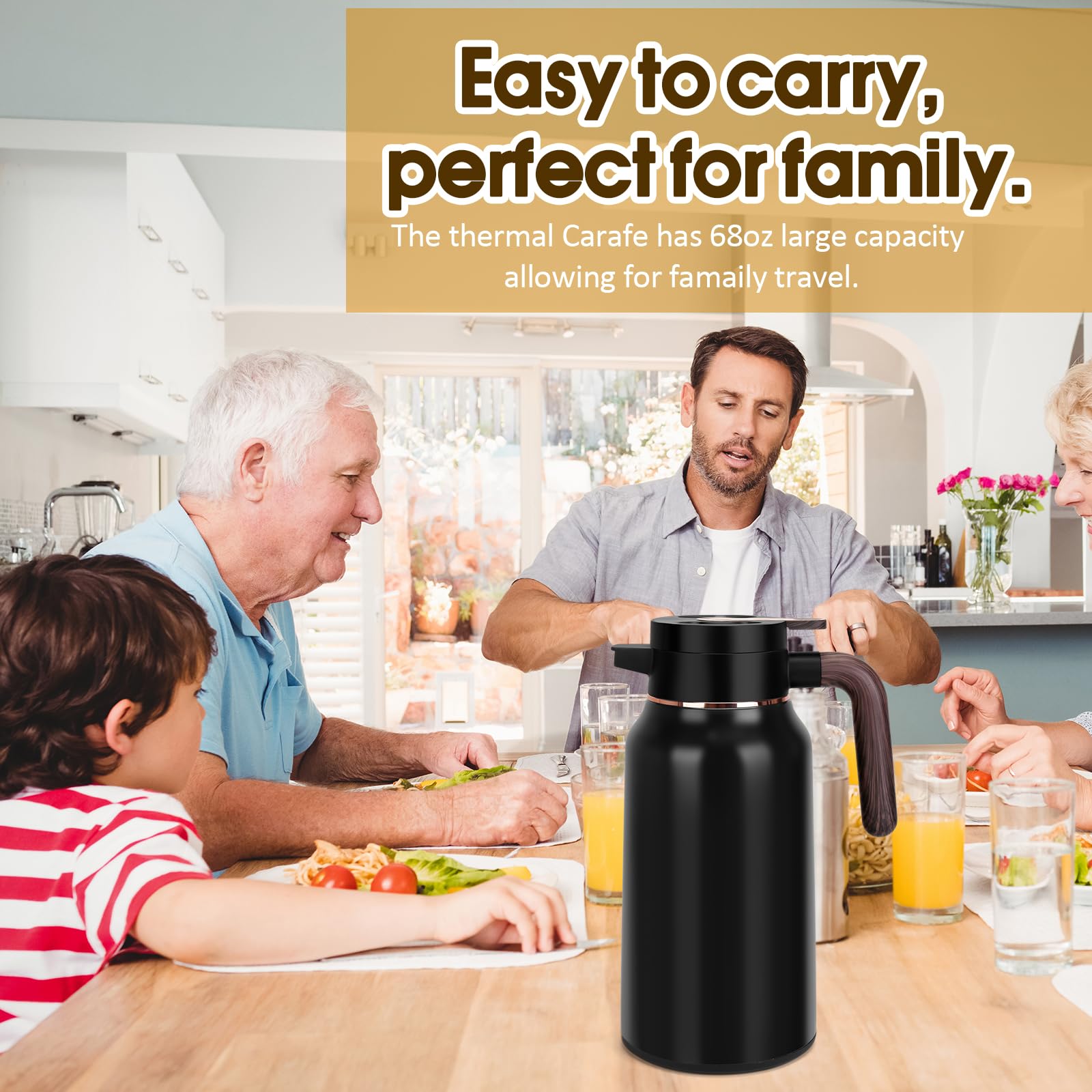Jarra térmica de café de 70 onzas, jarras de acero inoxidable para líquidos calientes 36 horas, jarras de café aisladas para mantener el café caliente, agua caliente, té, bebidas calientes (negro)
