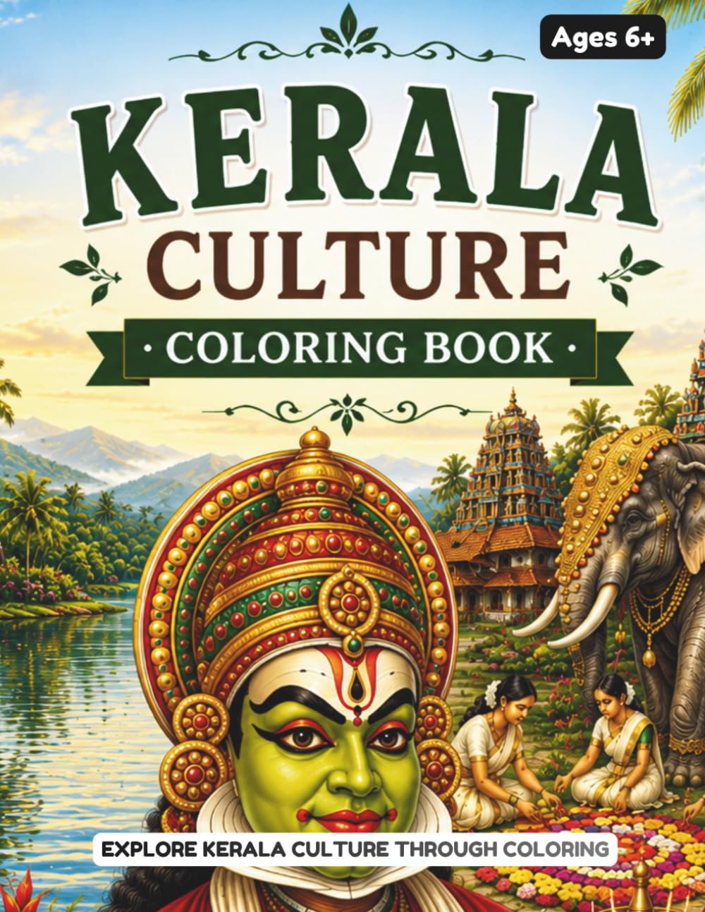 Kerala Culture Coloring Book: Traditional Village Life, Festivals, Heritage, and Daily Scenes of Kerala