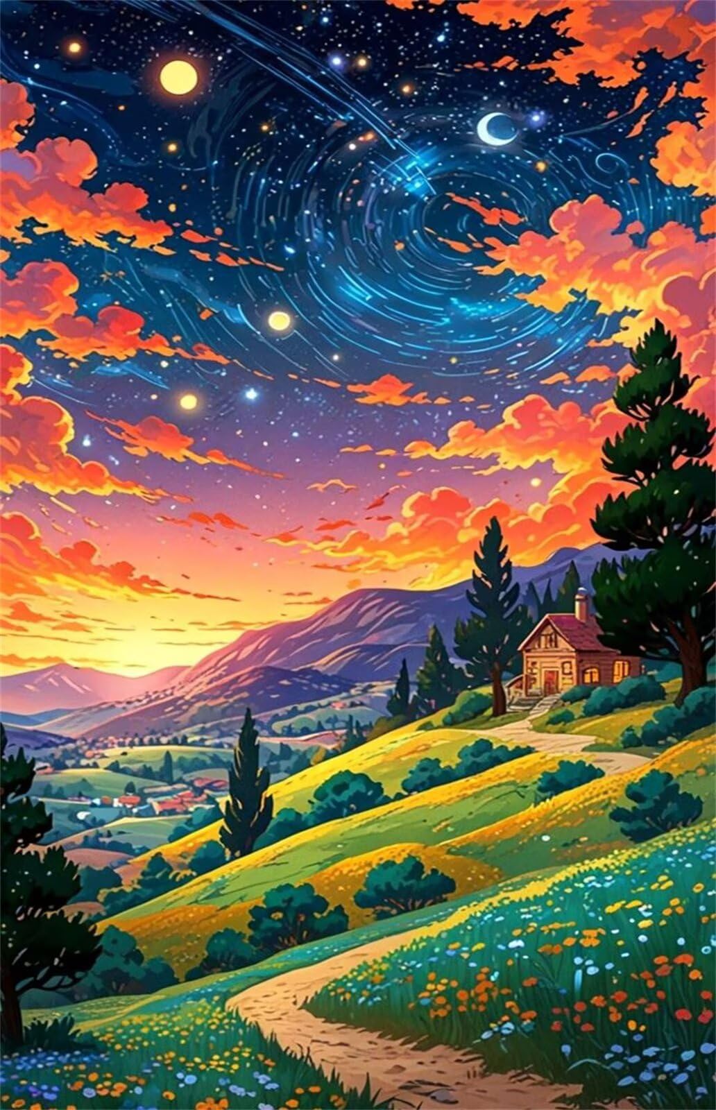 Puzzle 3000 sztuk wioska gwiaździsta noc, puzzle niemożliwe, łamigłówki, łamigłówki, gry logiczne dla całej rodziny, puzzle dla dorosłych 3000 sztuk 122 x 81 cm