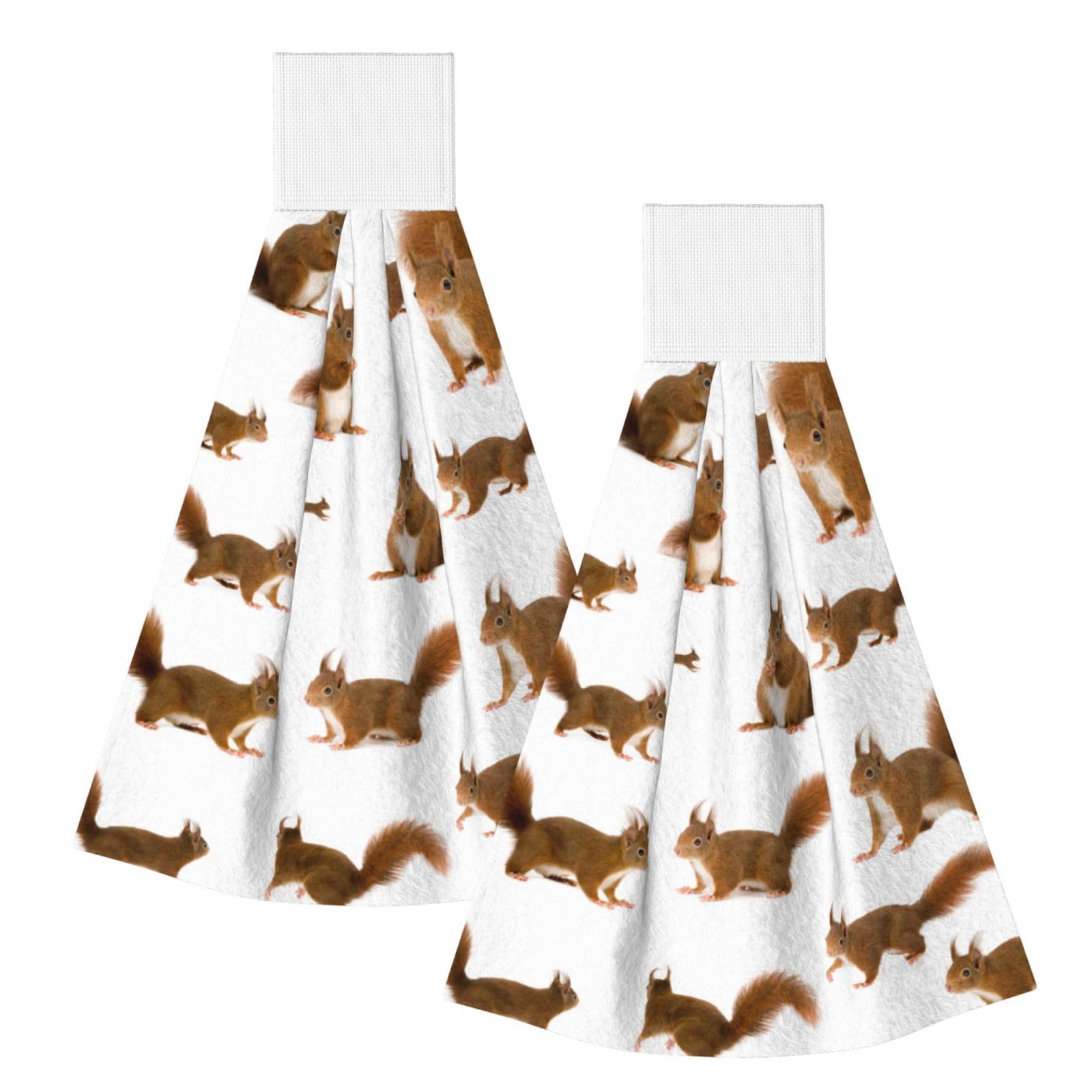 DOPKLNA Eurasian Red Squirrels, 2 Pcs Hanging Coral Fiber Hand Towels for Bathroom, Absorbent Kitchen Towels