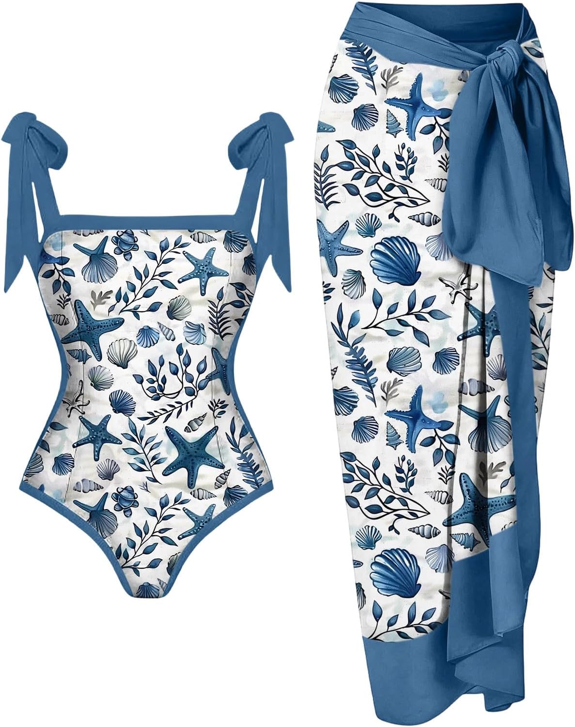 Womens One Piece Swimsuit with Beach Cover Up Wrap Skirt Sarong Vintage Floral Boho 2 Piece Summer Bathing Suit 2026