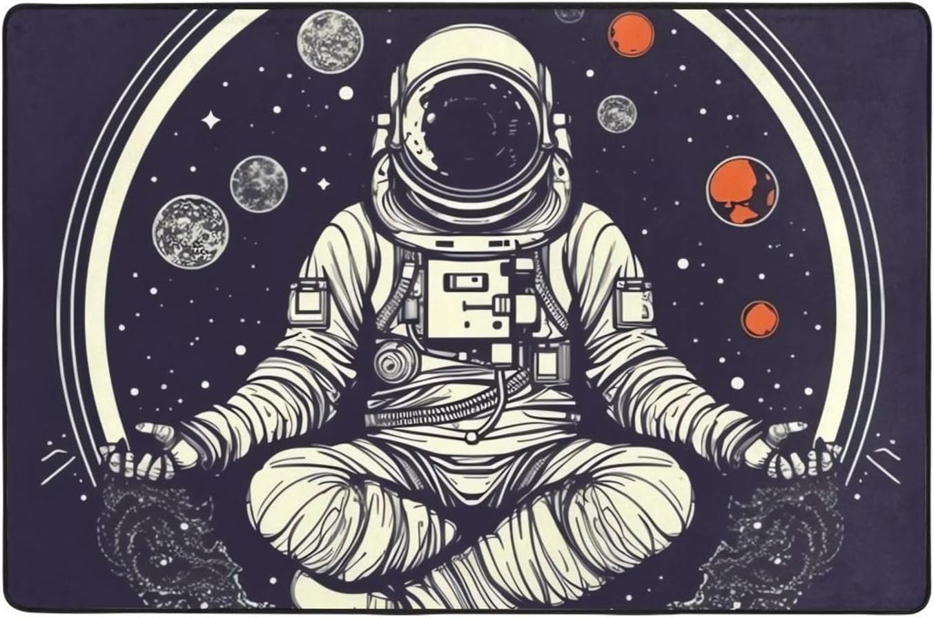 Astronaut Sitting in Yoga Chakra Modern Area Rug Short Plush Ultra Soft Entryway Carpet Washable Non Slip Floor Mats Throw Rugs for Living Room Bedroom Office Dorm Home Decor 36″X24″