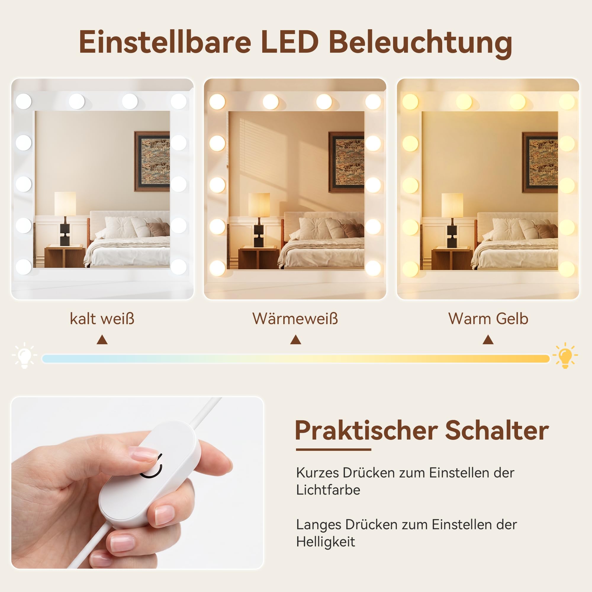 Jocoevol Schminktisch mit Spiegel und LED Beleuchtung, 40 x 94 x 140 cm