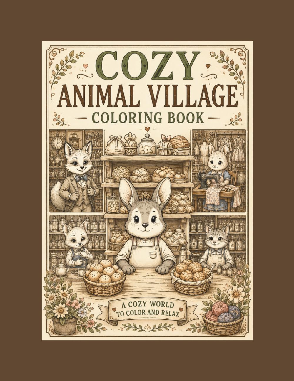 Cozy Animal Village Coloring Book: Cute Animal Shops and Cozy Village Scenes