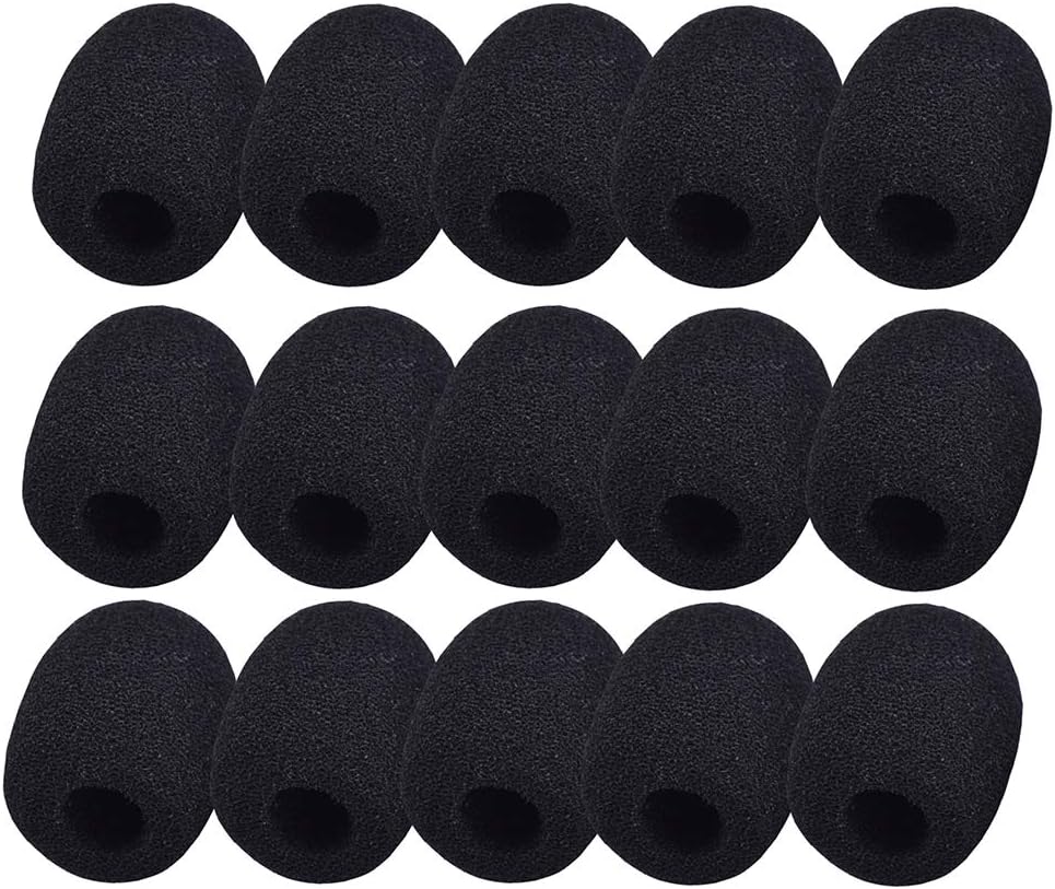 15 Pack Foam Microphone Windscreen, Headset Microphone Sponge Foam Cover Shield Protection (Black)