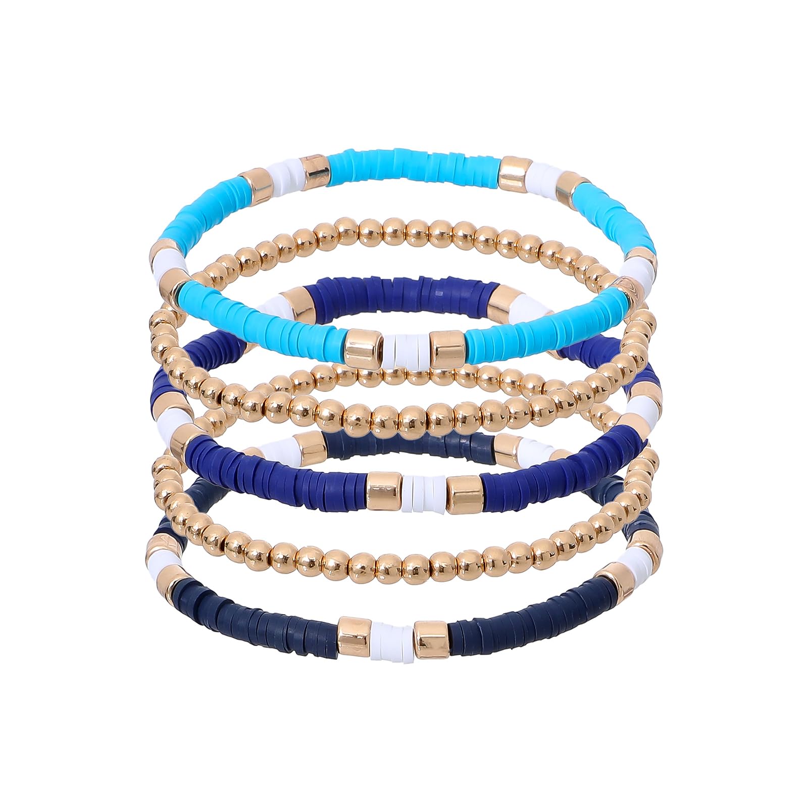 GOOJIDS Surfer Heishi Clay Bead Bracelets for Women Bohemian Stackable Gold Plated Beaded Stretch Bracelets Elastic Layering Friendship Bracelets Set