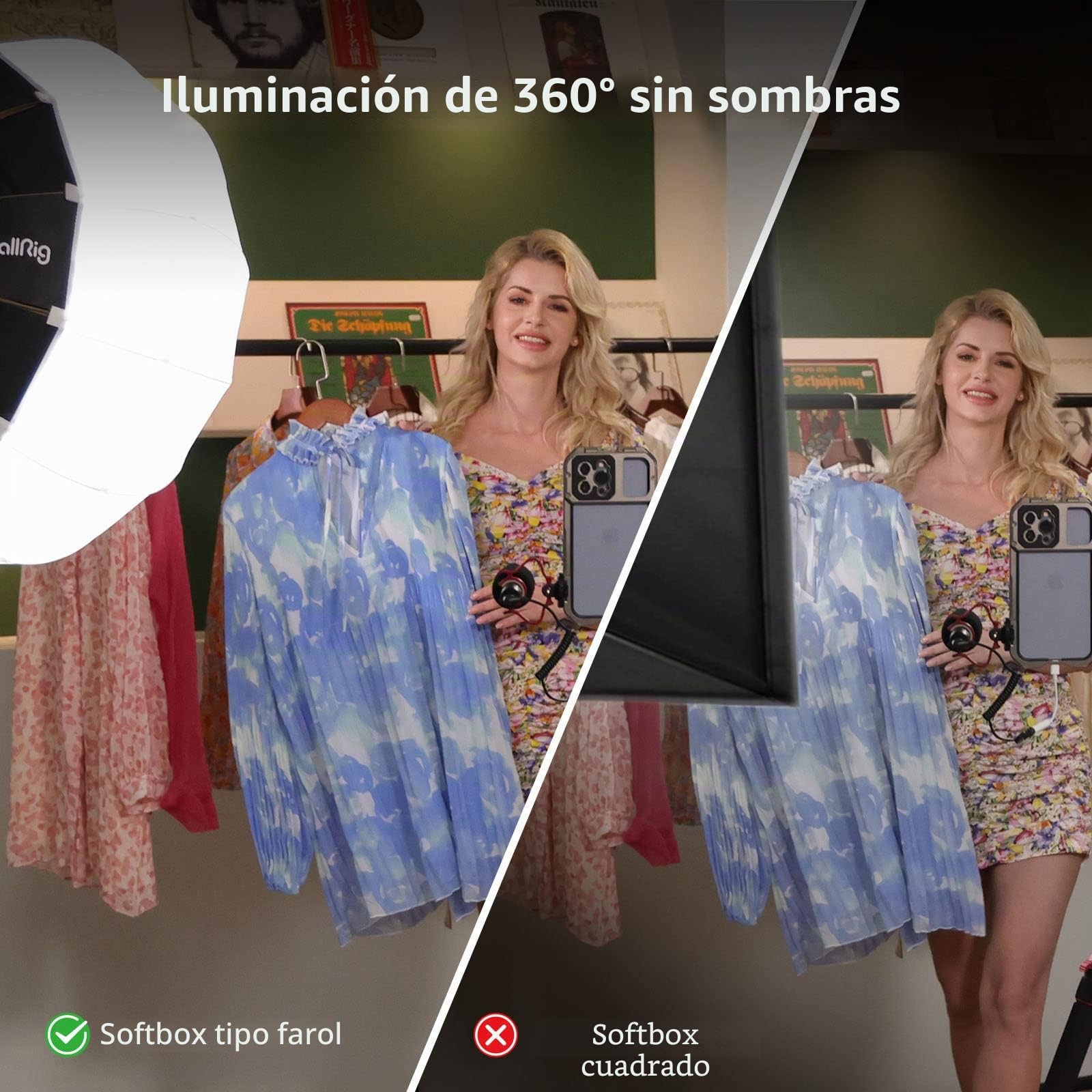 SMALLRIG RA-L65 Linterna Softbox, 26in/65cm Modificador de Luz con Puertas de Granero de Tela para Video Light 120B, 120D, 220B, 220D, Compatible con Aputure Luz 600d Godox SL60W, NS65L - 3754