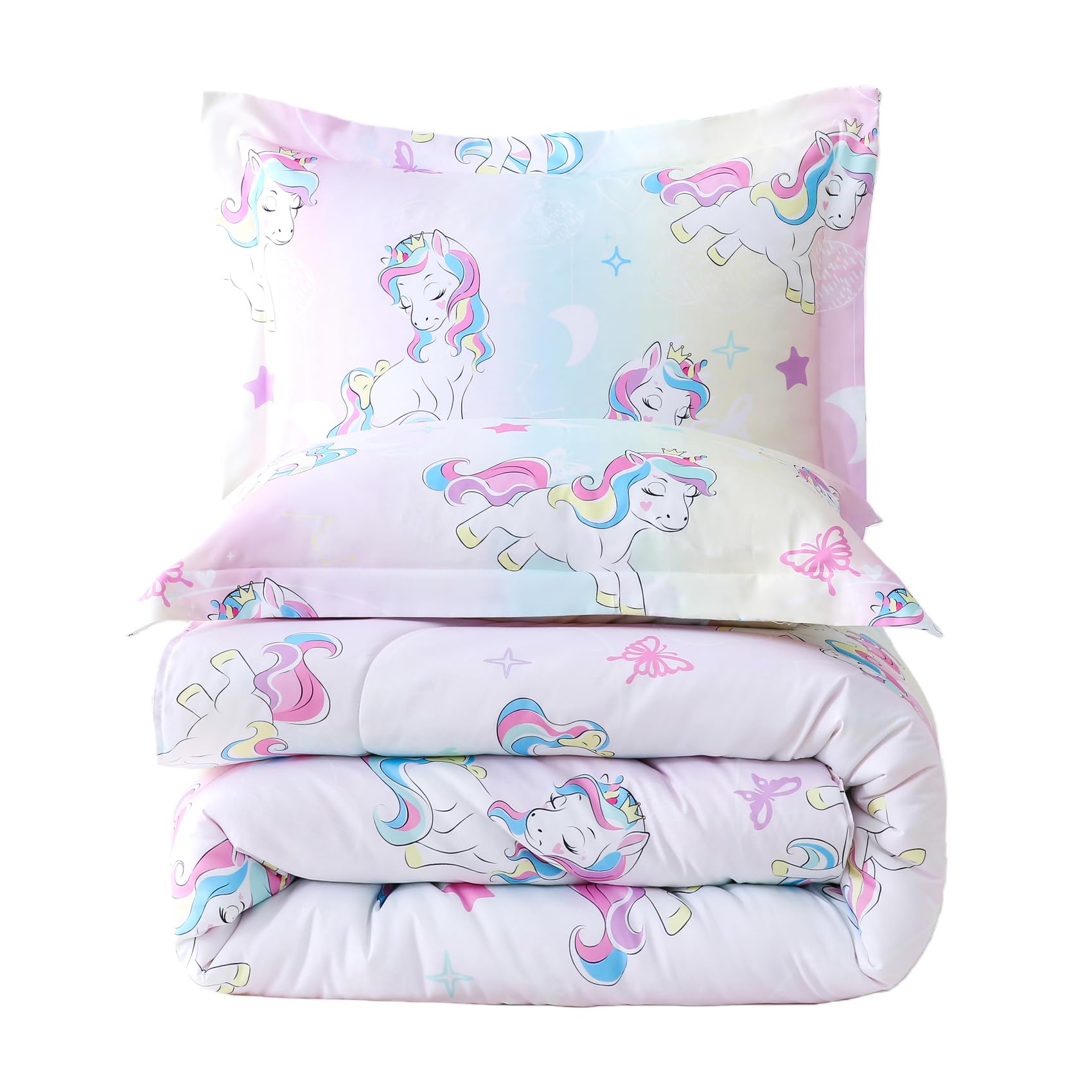 Yibeizi Unicorn Comforter Set Twin Rainbow Lightweight Bedding