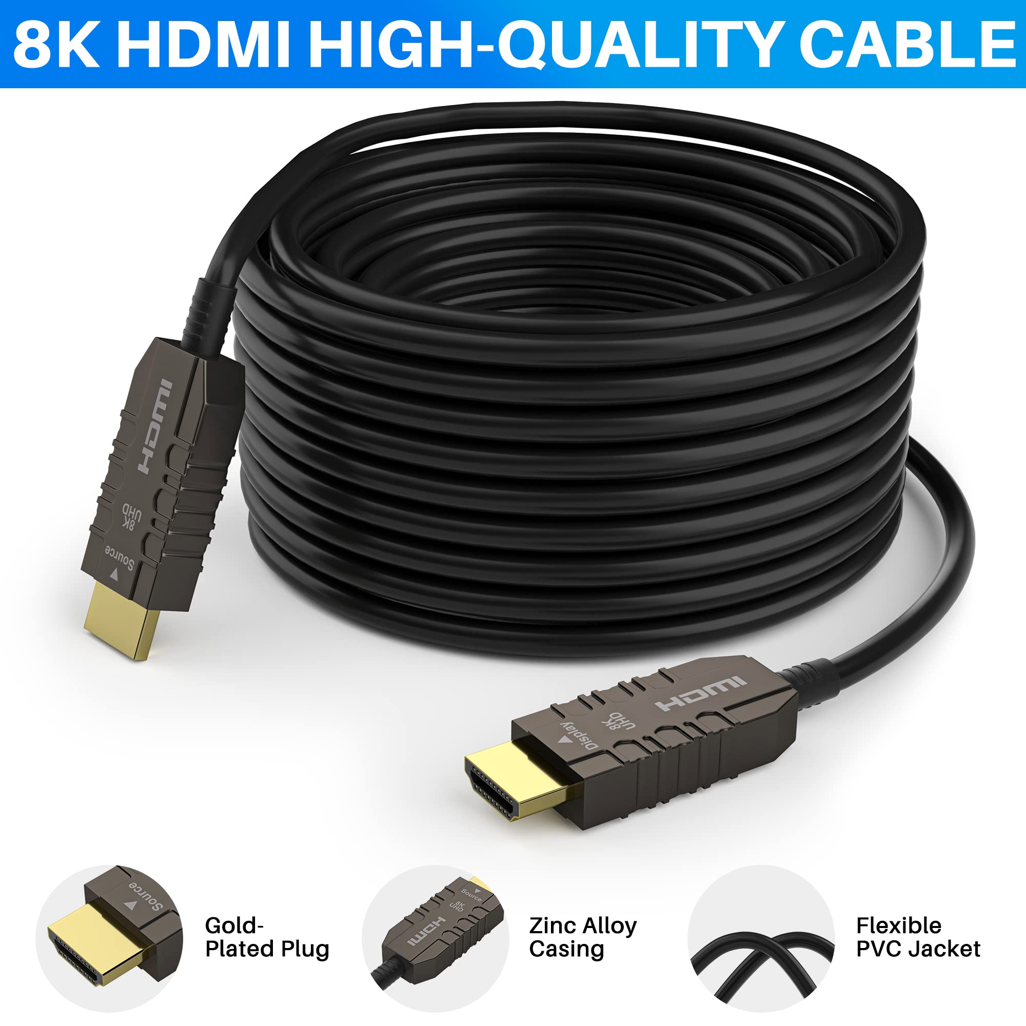 CL3定格HDMIケーブル、8K 48Gbps 光ファイバー超高速ロングHDMI Amazon