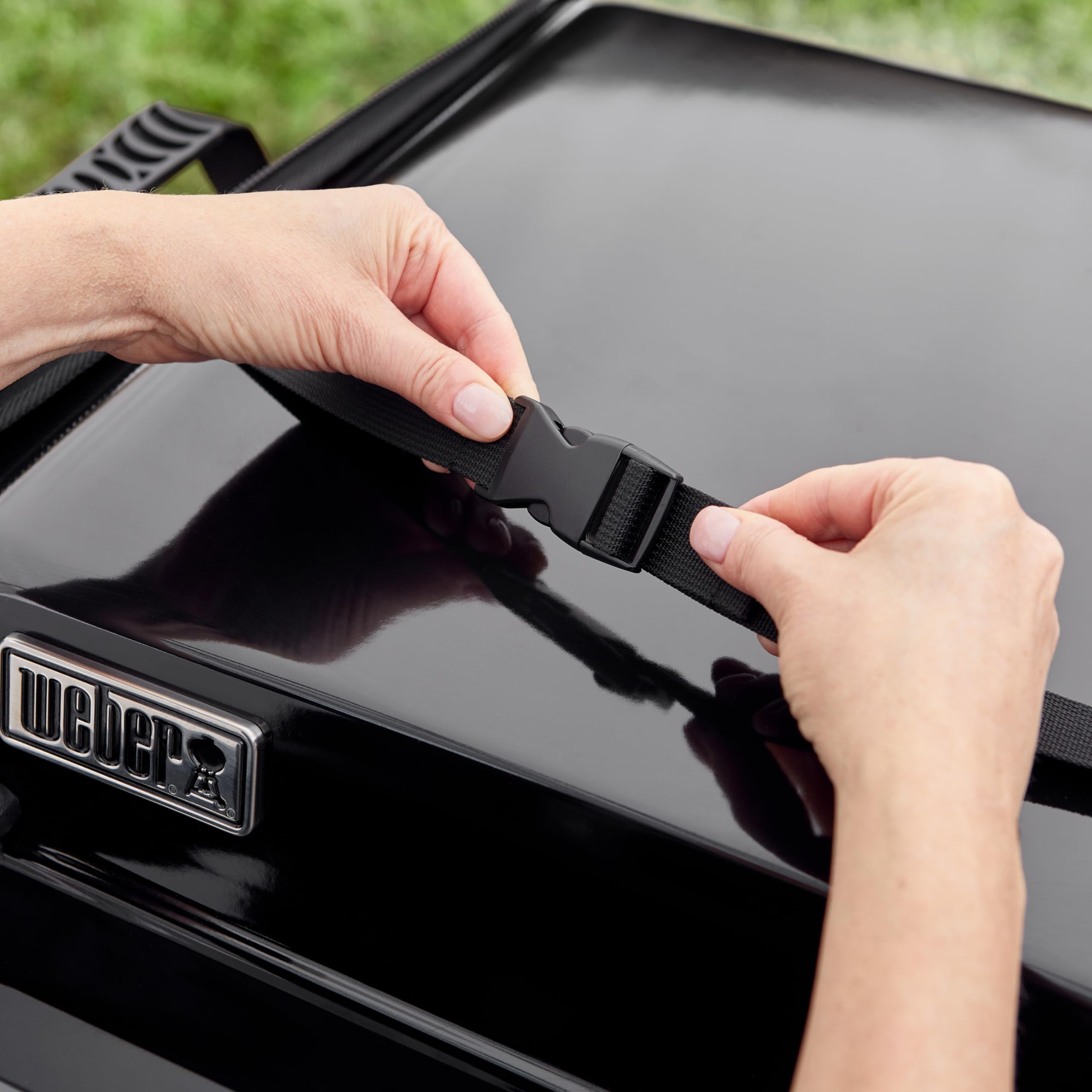 Weber Borsa Premium da trasporto | per piastre Slate 43 e 56 cm, base imbottita, manici resistenti, tracolla regolabile, tessuto intemperie, 26,5x89x59 cm