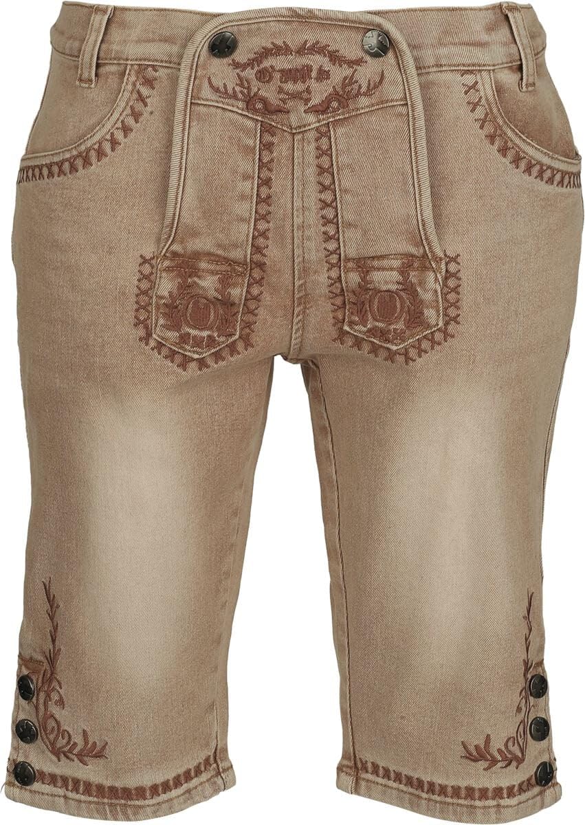 EMP Special Collection Damen beige Oktoberfest Denim-Short mit Schnürung und Stickerei
