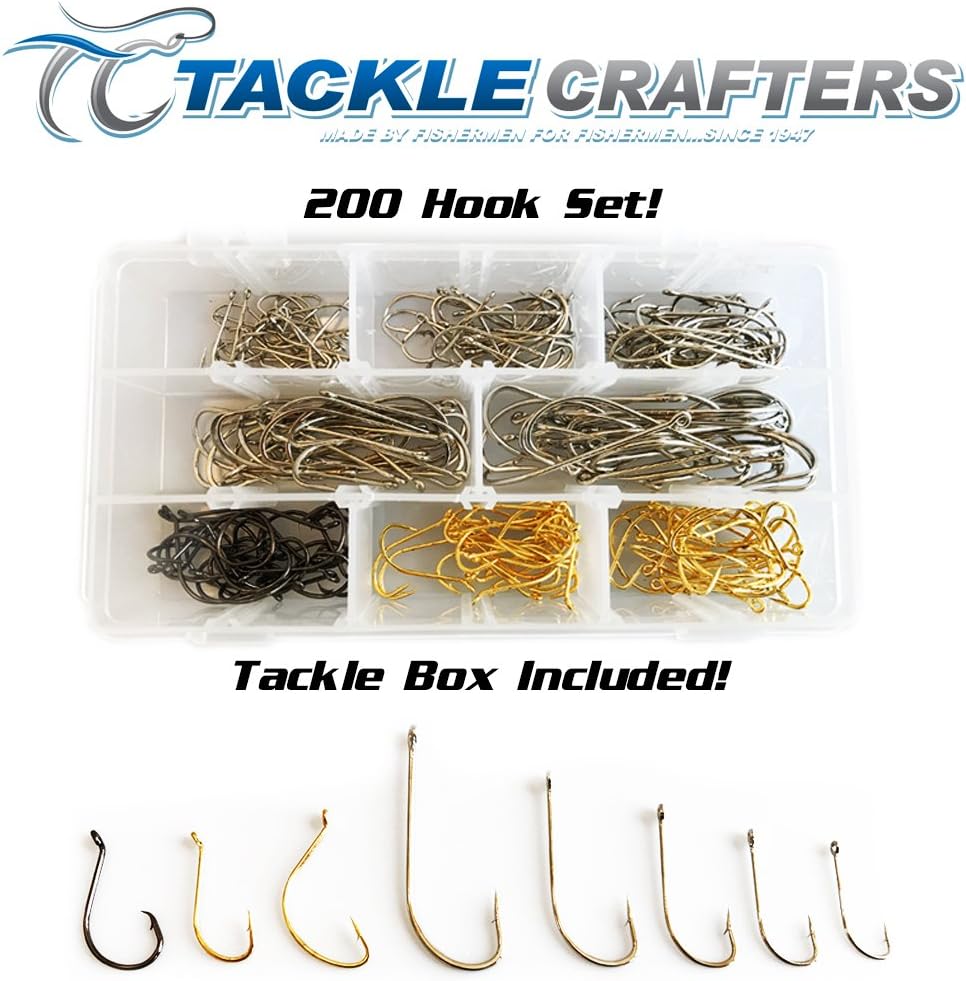 Fishing Hooks and Tackle Box 200 Piece Set - Tackle Box Made in The USA