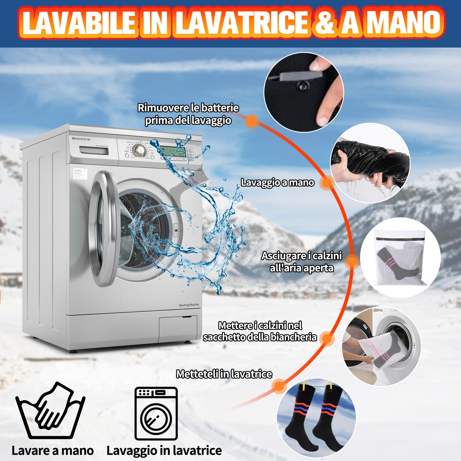 Multper Calze Riscaldate a Batteria per Uomo e Donna, 2×5000mAh Calze Termiche Ricaricabili, 3 Livelli di Calore, Calzini Termici Lavabili, Scaldapiedi Elettrico per Sport, Sci, Campeggio