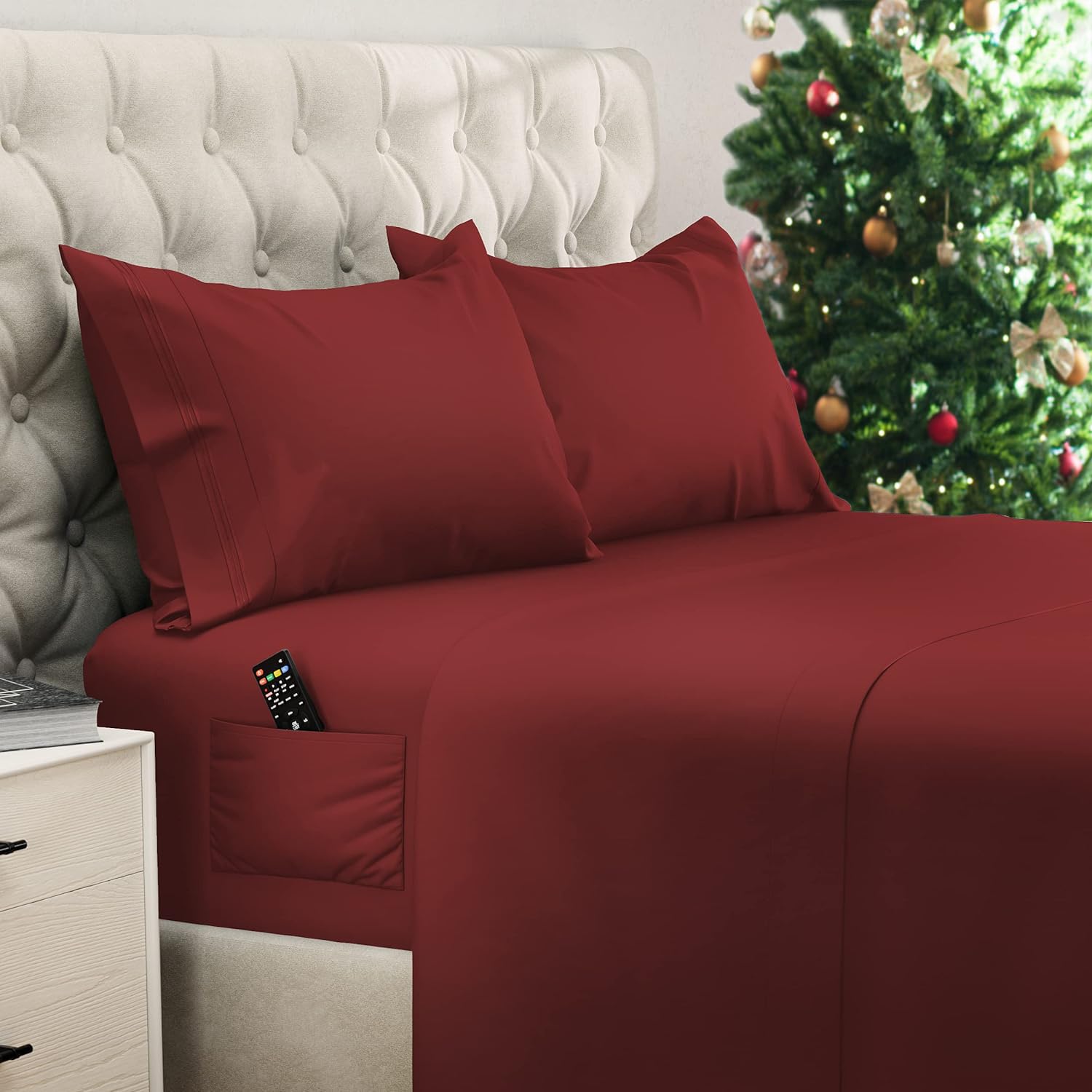 DREAMCARE King Size Sheets Set - King - Extra Deep - Burgundy
