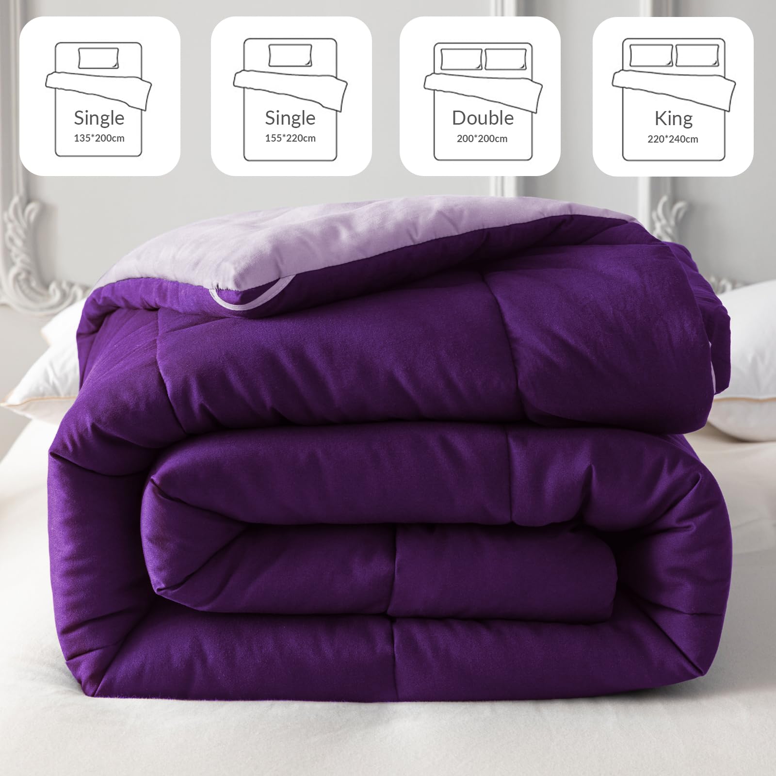 Whale Flotilla Couette Réversible pour lit 2 Personnes 220 x 240 cm | Violet, sans Housse, 300 GSM en Microfibre Matelassée, Douce et Respirante pour 4 Saisons