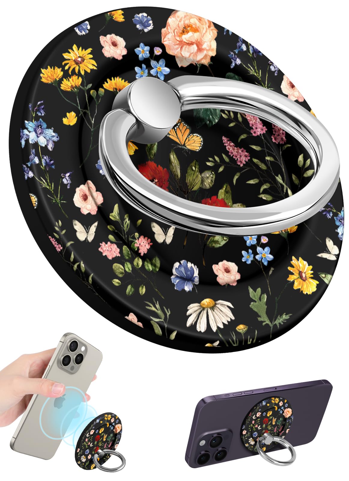 LISEVO Phone Ring Holder Compatible with MagSafe - Magnetic Phone Grip for Women Cute Removable Finger Ring Grip Stand Adjustable Accessories for