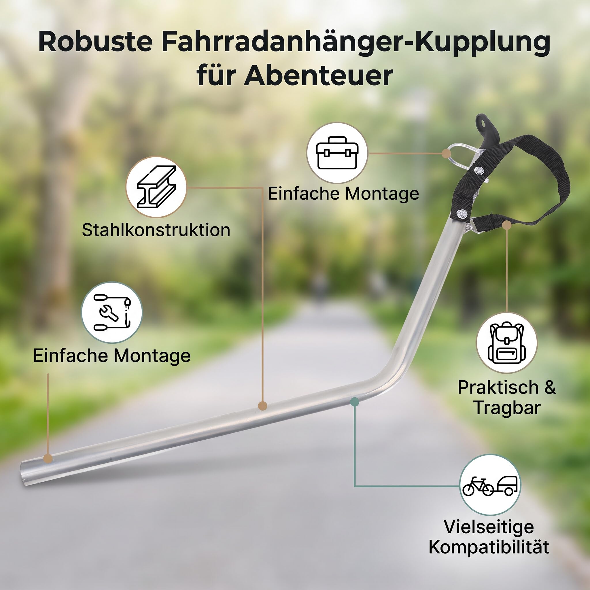 Acoplador de Enganche para Remolque de Bicicleta Conector de Enganche de para Remolque de Bicicleta de Acero Adaptador de 740 Mm Tubo de 25 Mm Conjunto sin Herramientas para Cochecito Camping