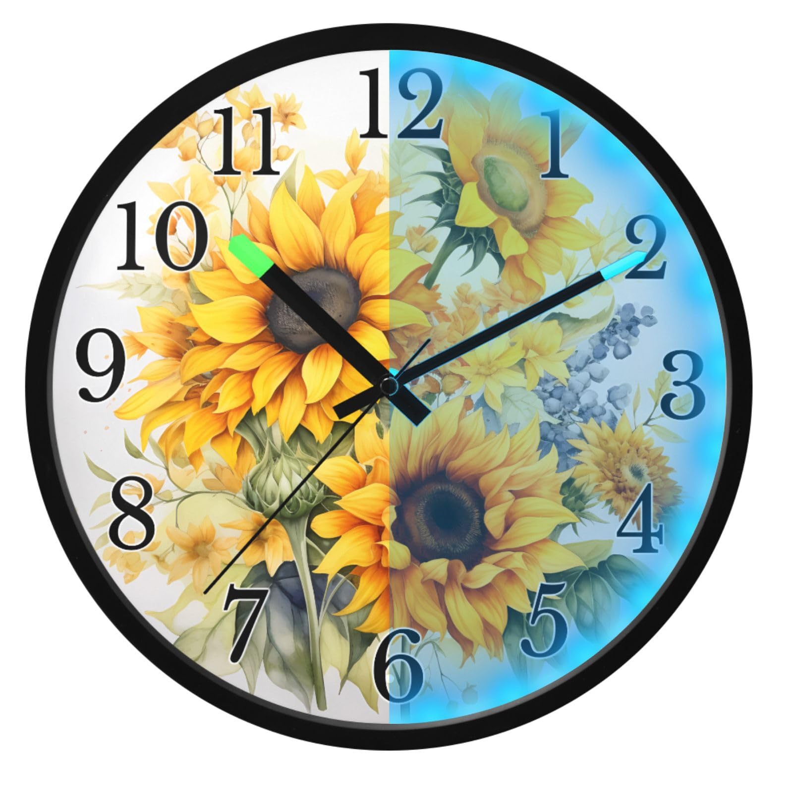 Horloge murale phosphorescente ALAZA design tournesol à piles et silencieuse