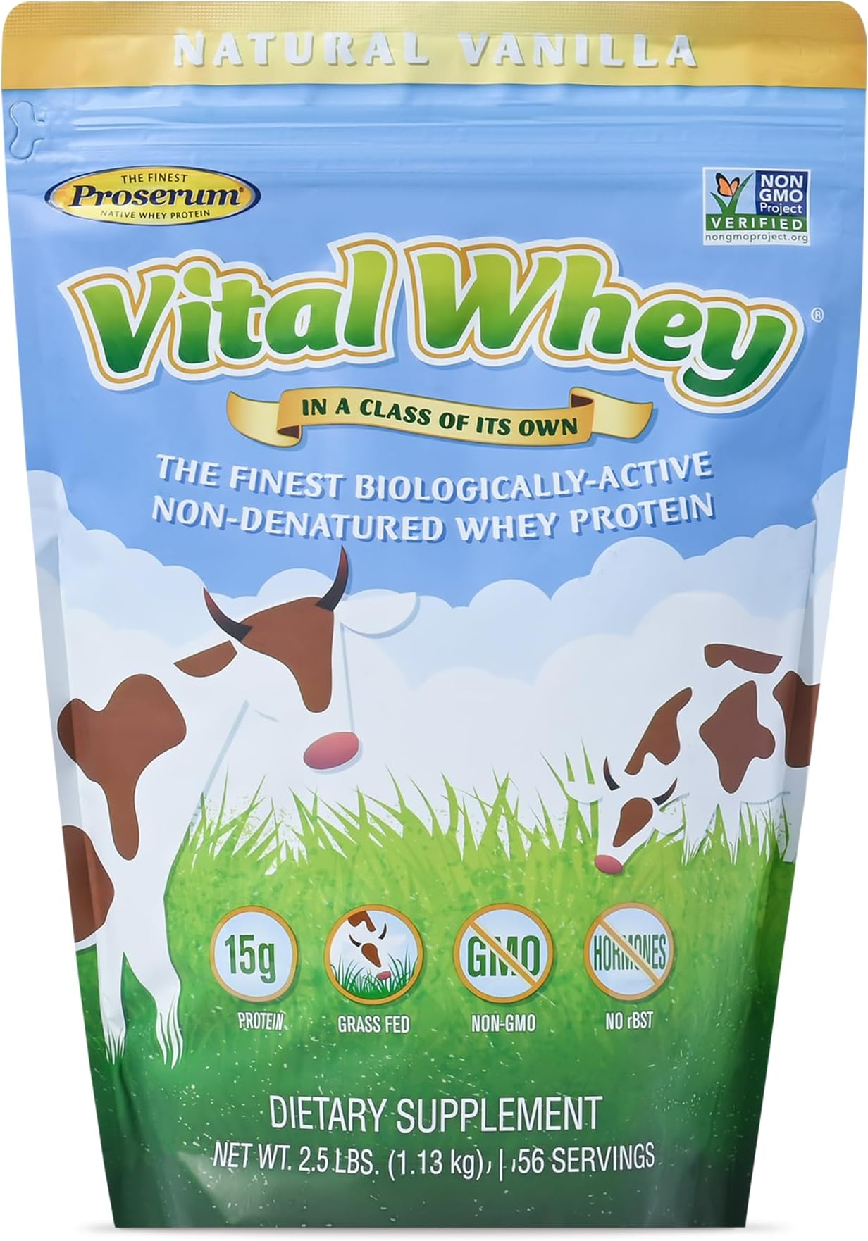 - Grass-Fed Whey Protein Powder for Immune Vitality, Natural Vanilla 2.5lbs (56 Servings), 15g Protein Per Serve, Vital Whey, Clean Holistic, Wellness Nutrition