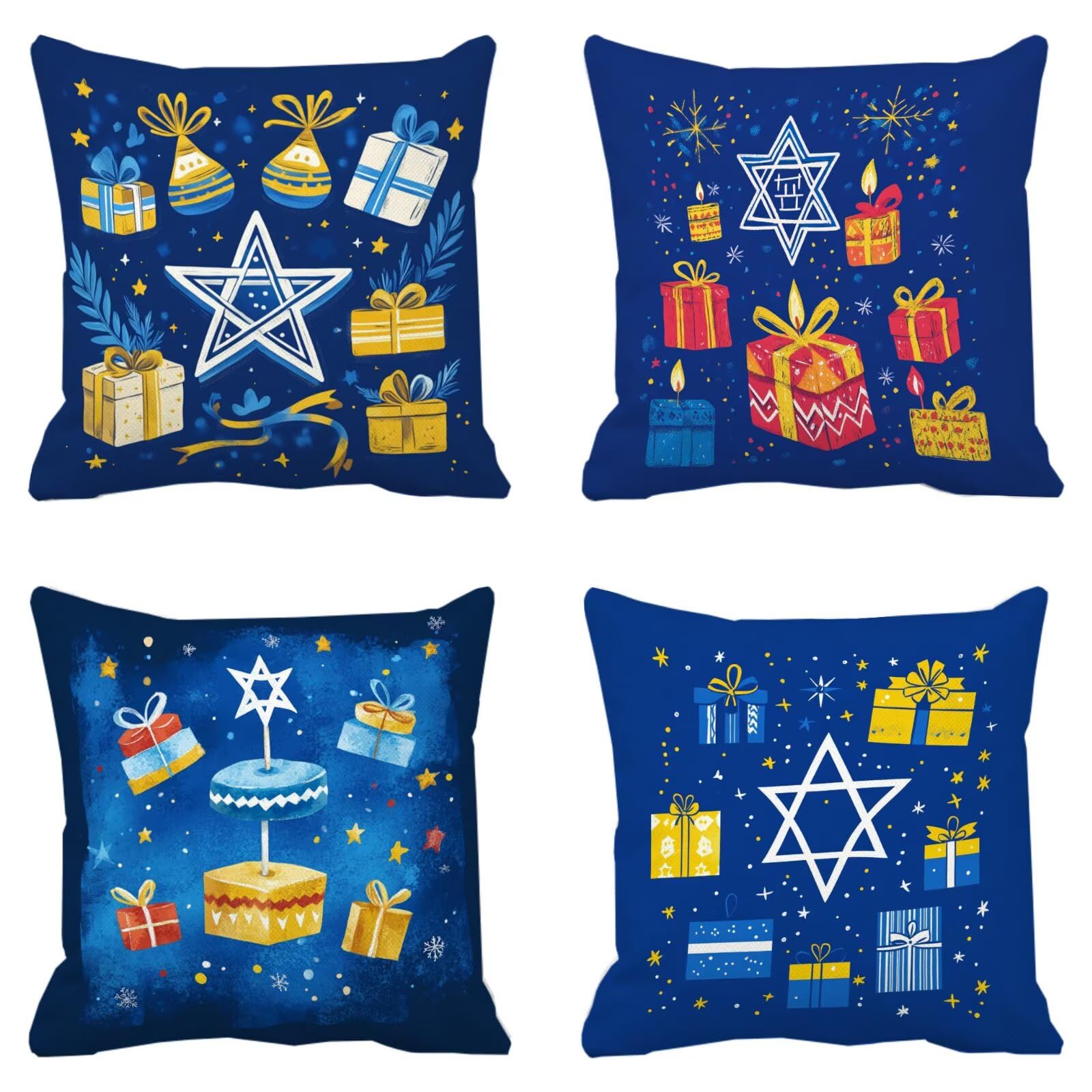 Taie oreiller coussin canapé déco : set de 4 housses bleu marine pour jardin et fauteuil