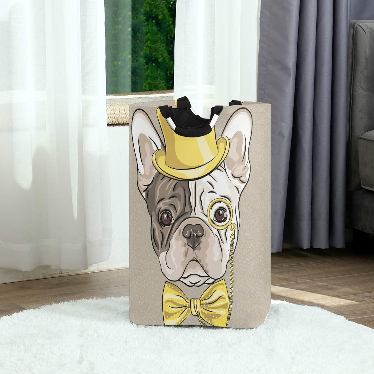 Mnsruu Laundry Bucket French Bulldog Large Dirty Clothes Basket Foldable Washing Bin for College Bathroom