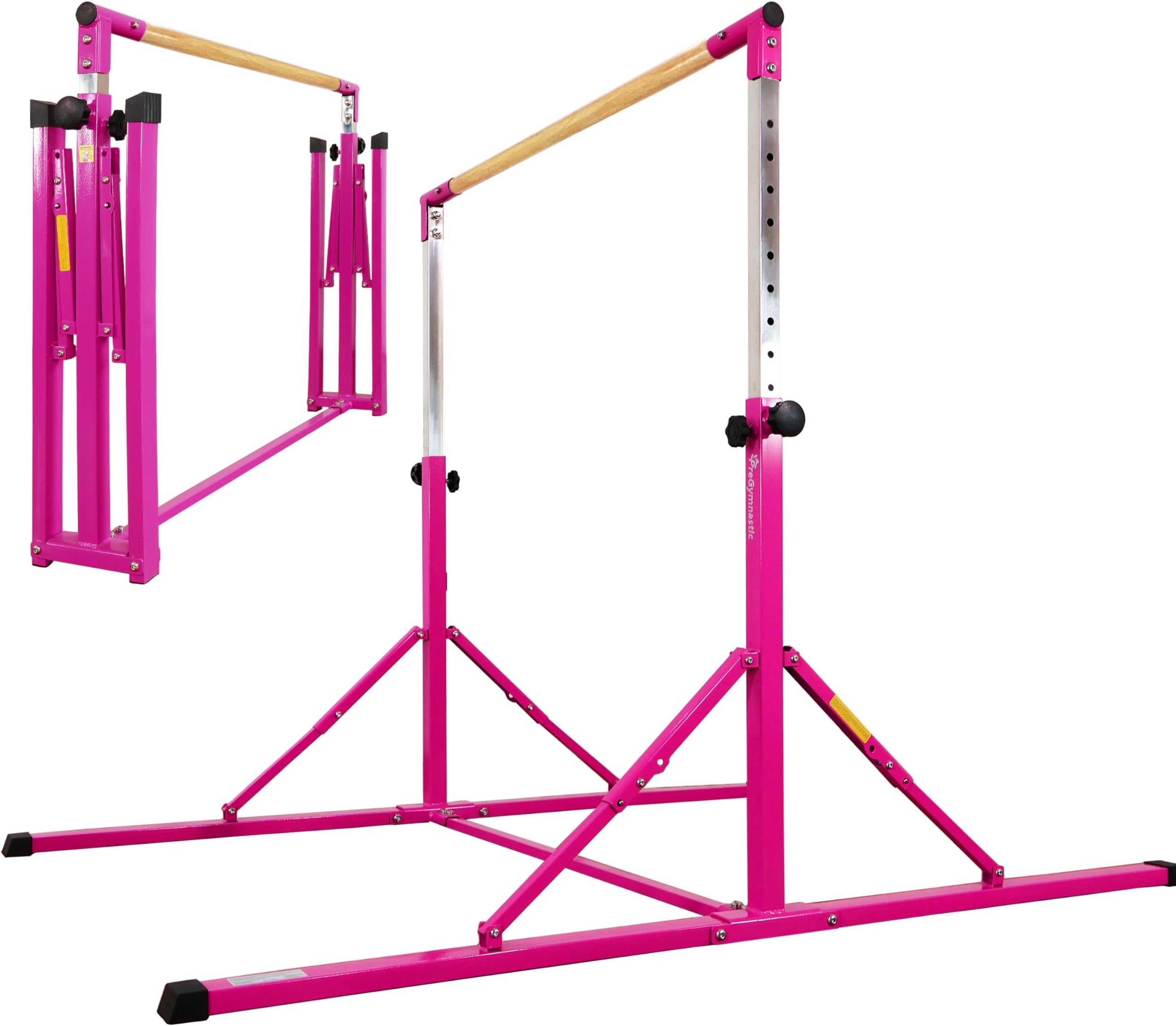 PreGymnastic No Wobble Gymnastics Bar, 6ft Long Base Gymnastic bar for Kids, Super Easy Folding Gymnastics Bar, Adjustable Gymnastics Kip Bar for Kids (Hot Purple-New)