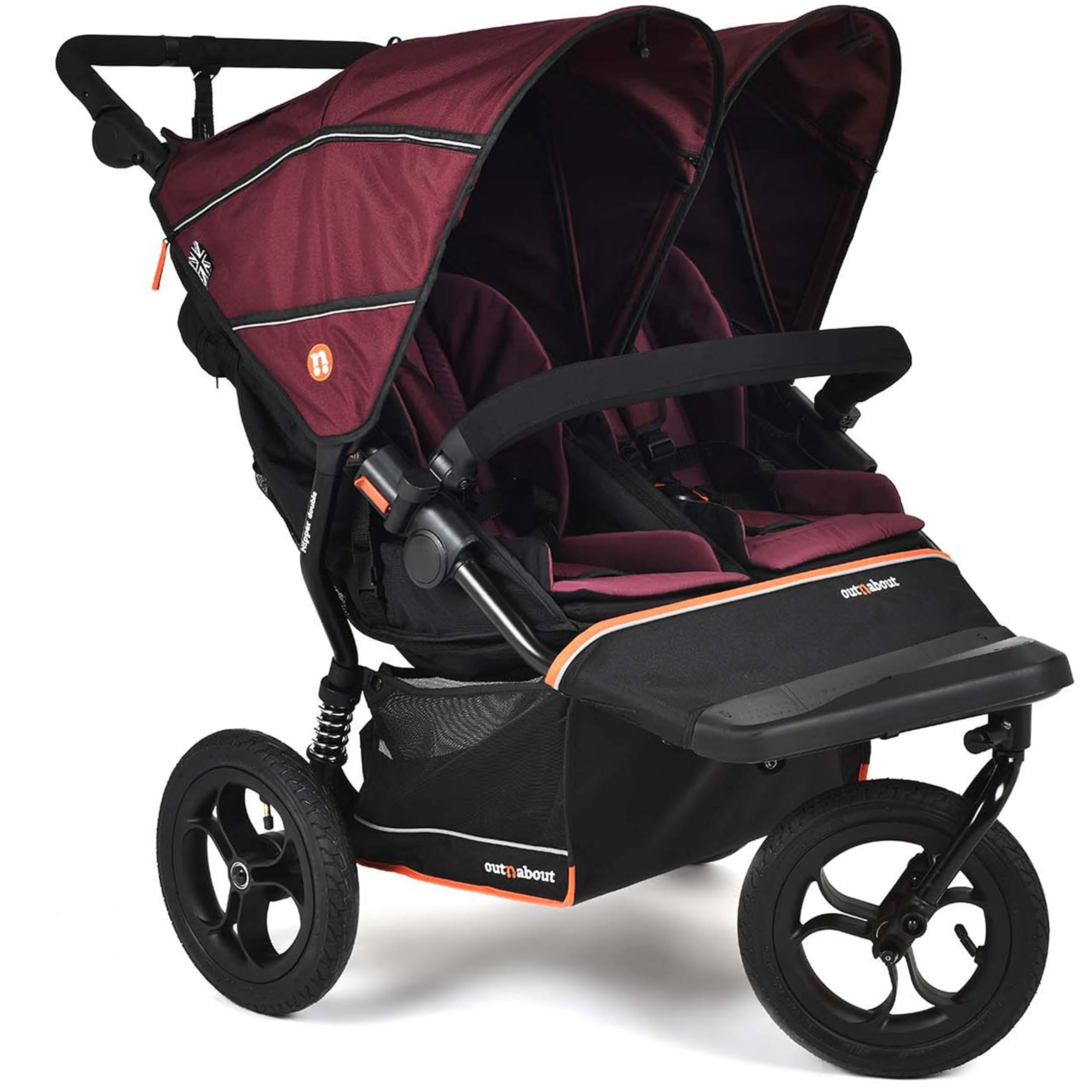 Out'n'About Nipper V6 Plus - Passeggino leggero per tutti i terreni con parapioggia, ruote da 35,6 cm, freno al manubrio e pieghevole compatto, passeggino certificato per neonati e bambini, colore