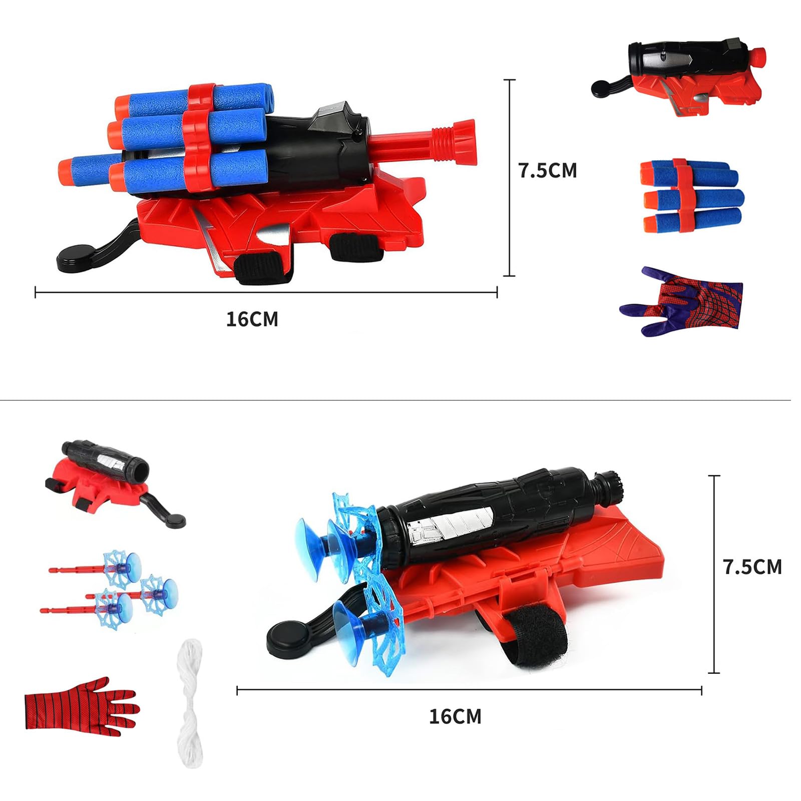 2 Set Gant de Lanceur Spider,Lanceur de héros Gants,jouets de poignet lanceur de héros,Launcher Gant de Cosplay en Plastique,Garcon Fille Cadeau pour Anniversaire Fête d'anniversaire Halloween