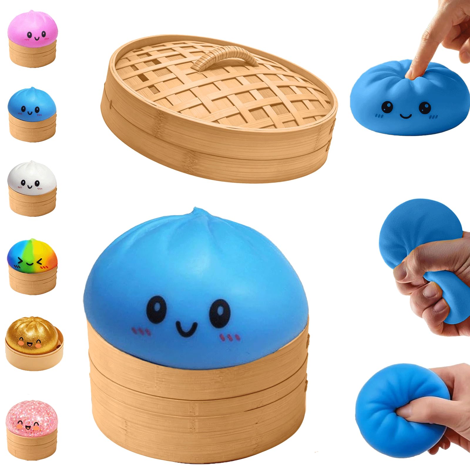 Dumpling Squishy, Big Mystery Dumplings Squishies Box, Cute Bao Bun Fidget Real Office Desk Decor, Soft Sensory Squeeze Ball with Steamer for Anxiety Stress Relief, Surprise Novelty Gift (Blue) — image 1