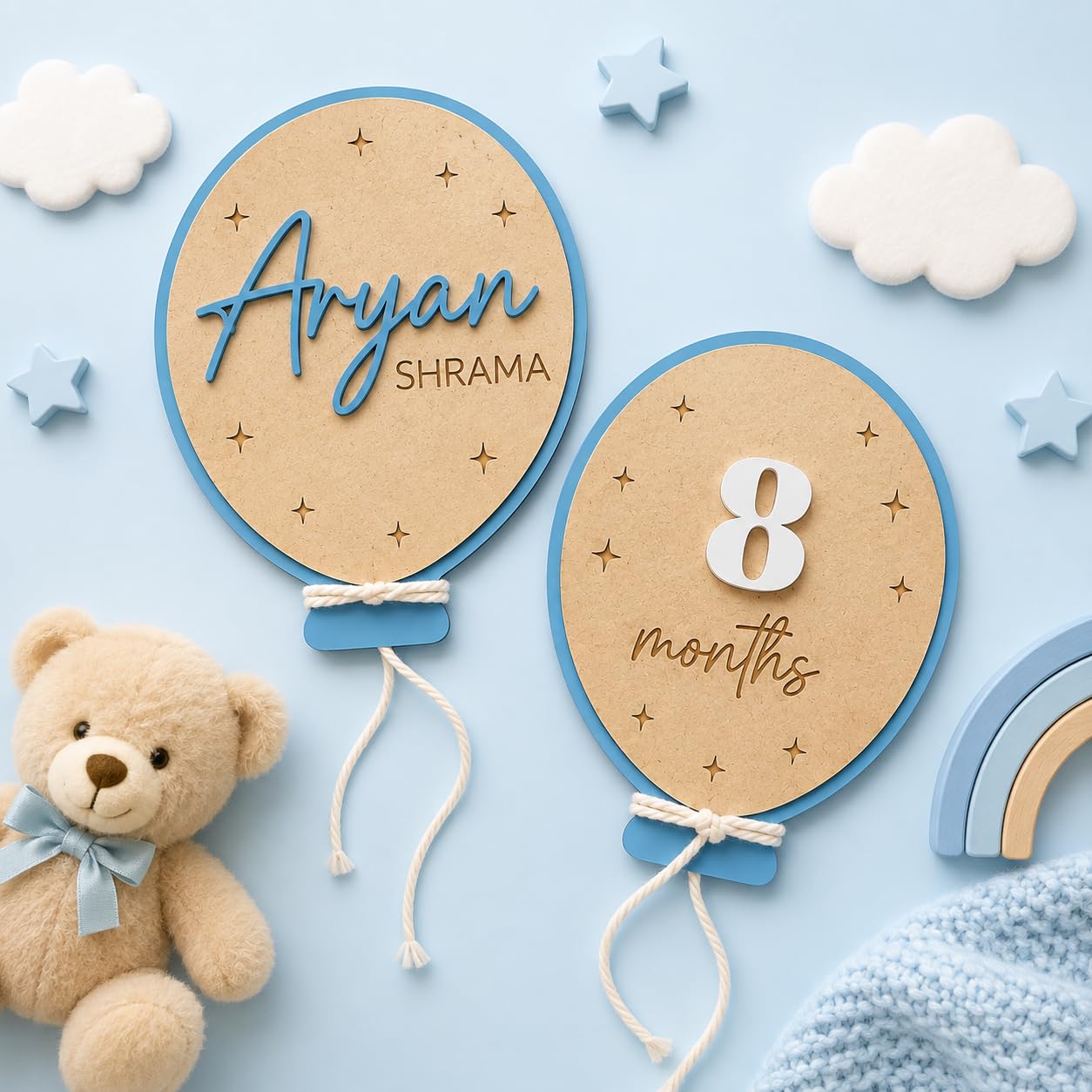 Personalized Wooden Baby Milestone Balloon Plaque Set | MDF Baby Name Milestone Board with White Acrylic Numbers | Monthly Baby Photo Prop | Custom Baby Gift | Hello World Design, Monthly Tracker, Photo Prop, Newborn Keepsake-image-14