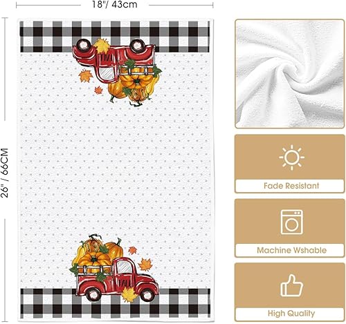 Miniatura 6 de Artoid Mode Juego de 2 toallas de cocina de otoño con diseño de calabaza y gnomo de búfalo, 18 x 26 pulgadas, diseño de hojas de arce estacionales