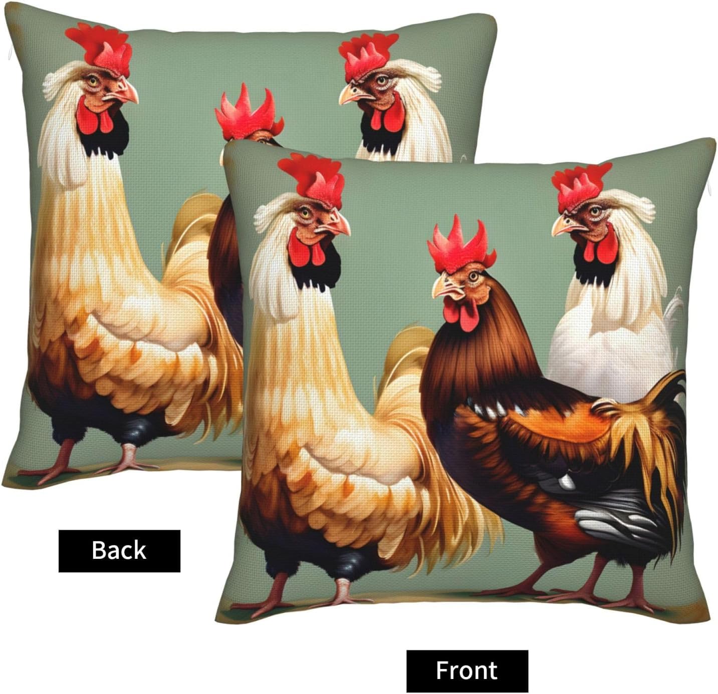 Rooster and Chicken Print Imitation Linen Pillowcase -2 Sets, Fashionable Home Decoration, Used for Sofas, Gardens, beds