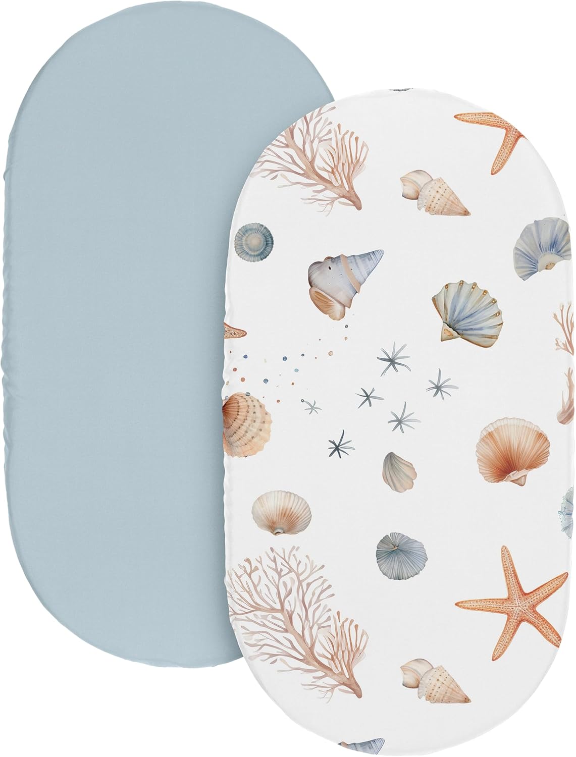Sweet Jojo Designs 2-Piece Baby Bassinet Sheets Set (Ocean Seashells) for Girls or Boys, Infant Newborn Nursery, Oval, Rectangle & Hourglass Mattress (Gender Neutral, Nautical, Beach Theme, Starfish)