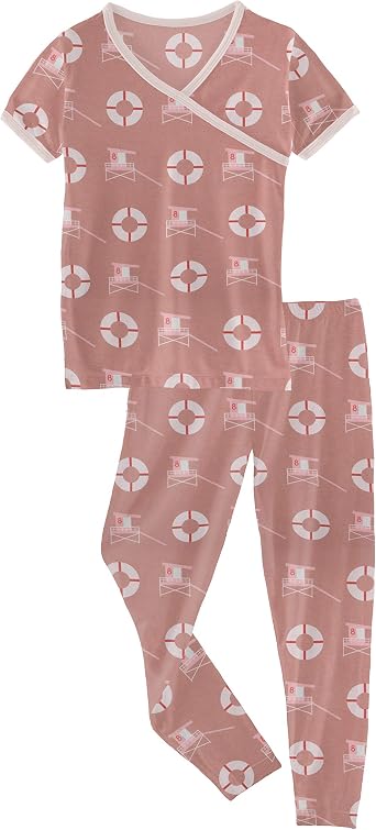 KicKee Print Kimono Pajama Set, Short Sleeve, Snug Fit Sleepwear, Baby to Kid, Super Soft Bamboo Viscose PJs