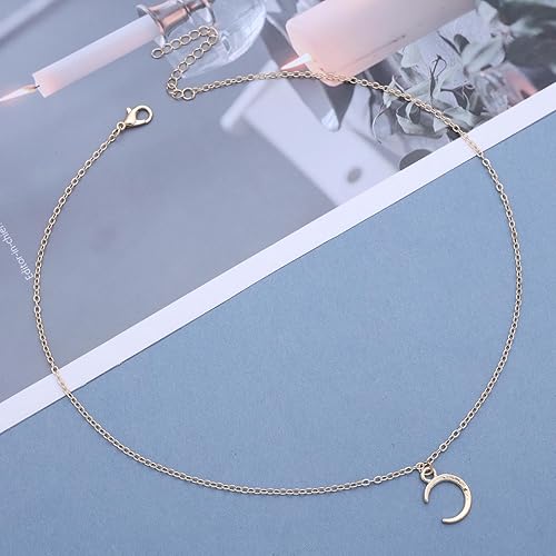 Moon Crescent Pendant Necklace Gold Moon Pendant Necklace Moon Choker Necklace Half Moon Necklace Tiny Moon Chain Necklace Small Crescent Chain Necklace(Gold)