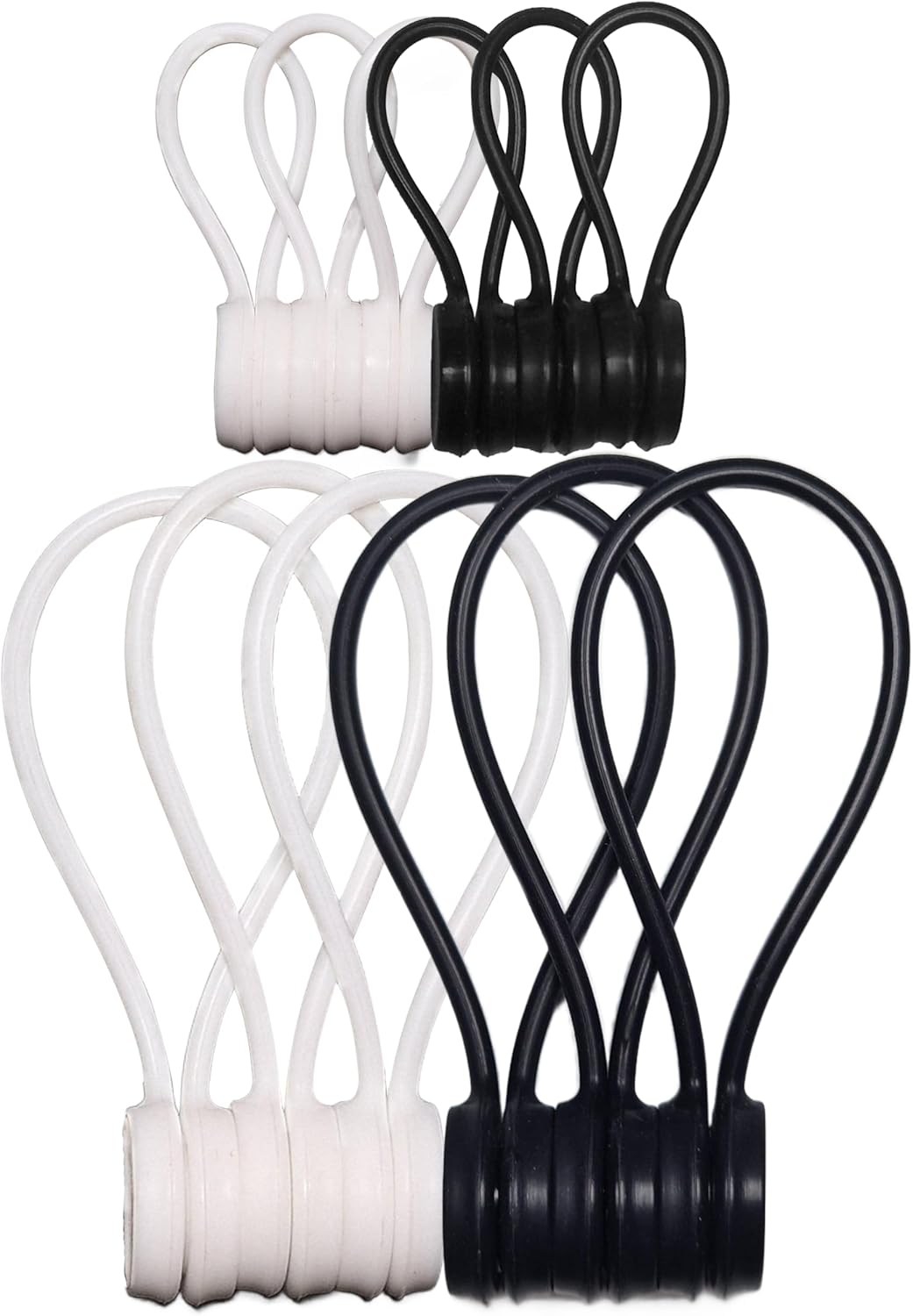Magnetic Cable Ties 12 Pack, Reusable Silicone Cord Organizers with Embedded Magnets, 8 inch & 4.3 inch, Black and White, Dual Size & Color, for Cable Management (12, black & white)